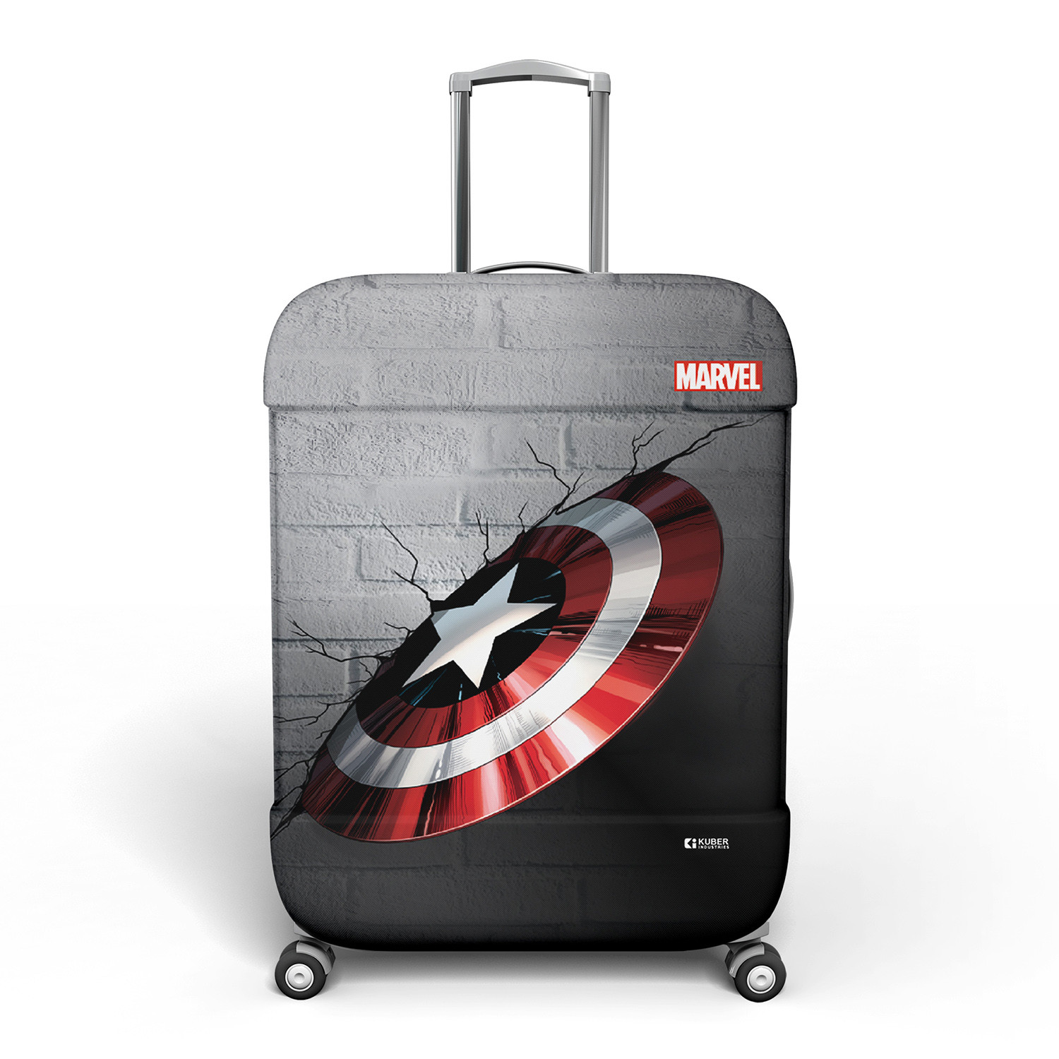 Kuber Industries Marvel Captain America Shield Luggage Cover|Polyester Travel Suitcase Cover|Washable|Stretchable Suitcase Protector|22-26 Inch|Medium (Gray)