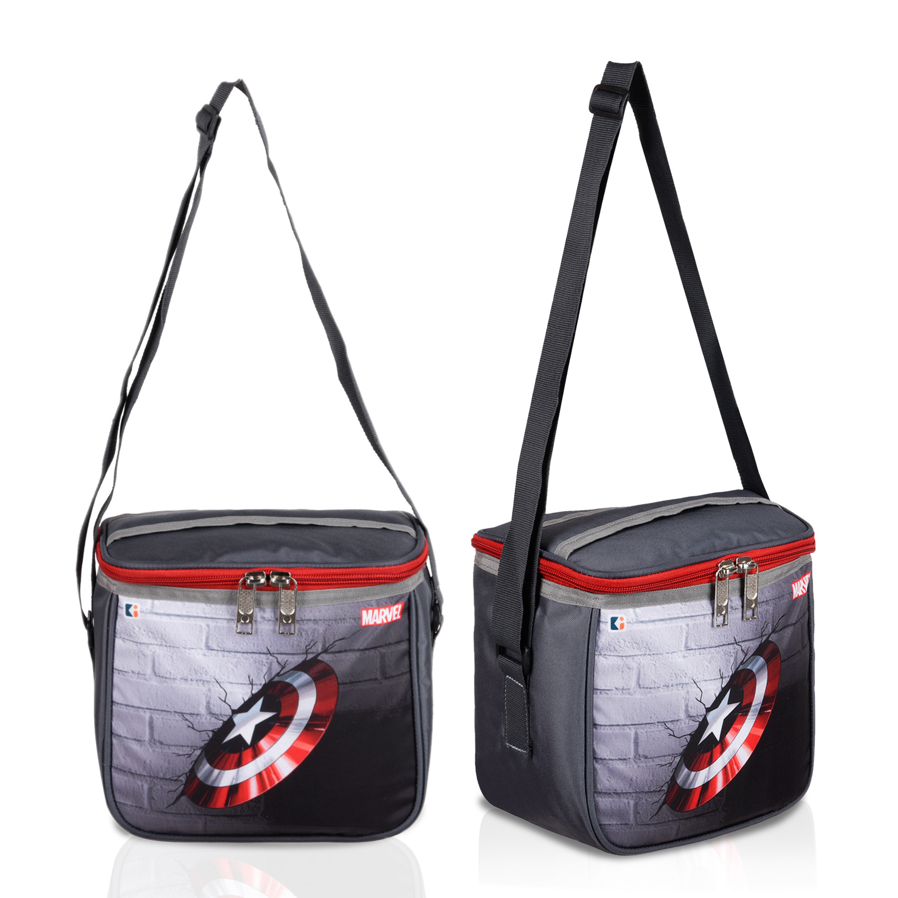 Kuber Industries Marvel Captain America Shield Lunch Bag | Rexine Waterproof Tiffin Cover | School Lunch Bag | Lunch Bag for Office | Kids Lunch Bag with Handle | Camping Lunch Bag | Gray