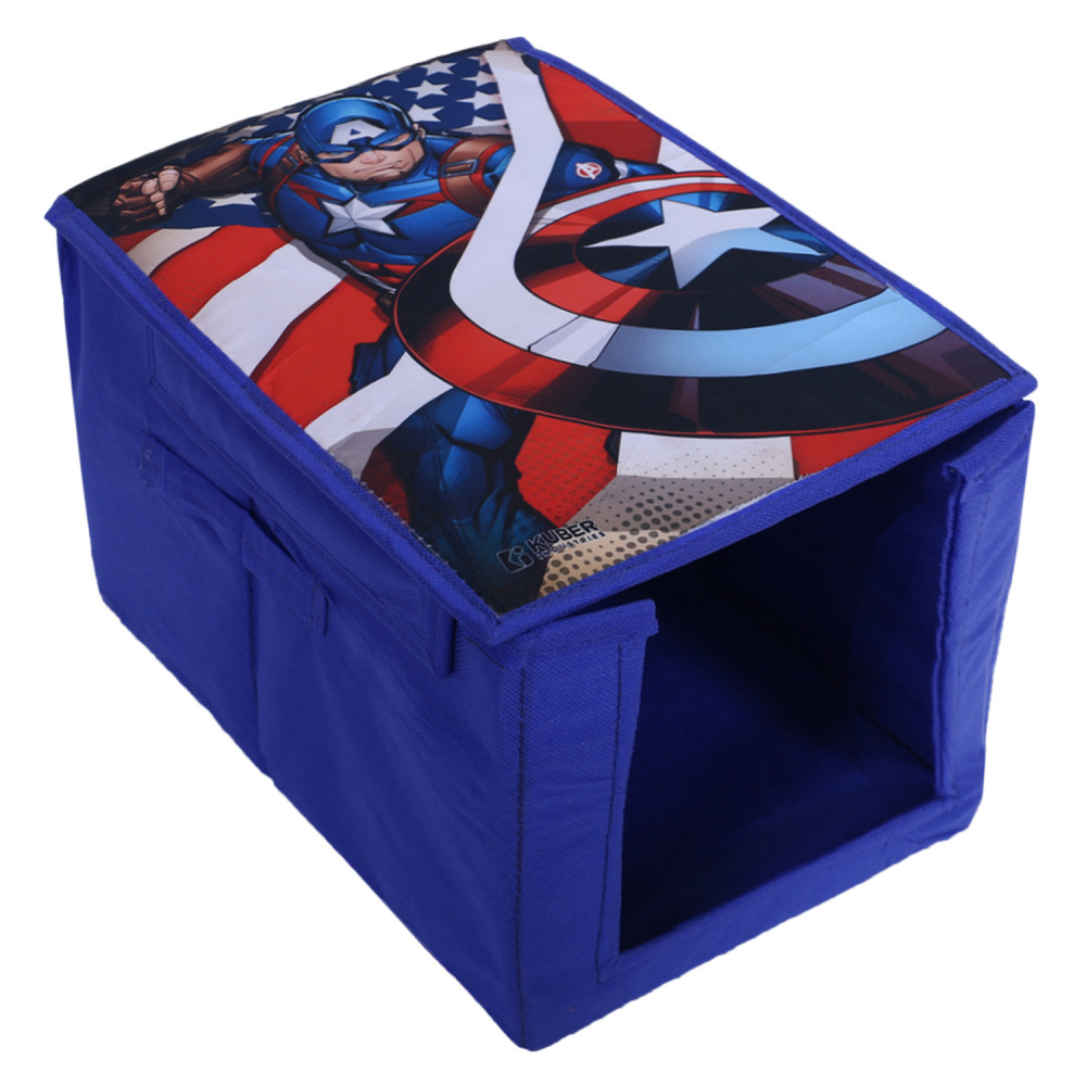 Kuber Industries Marvel Captain America Shirt Stacker|Wardrobe Organizer For Clothes|Non-Woven Wardrobe Organizer for Home With Lid (Blue)