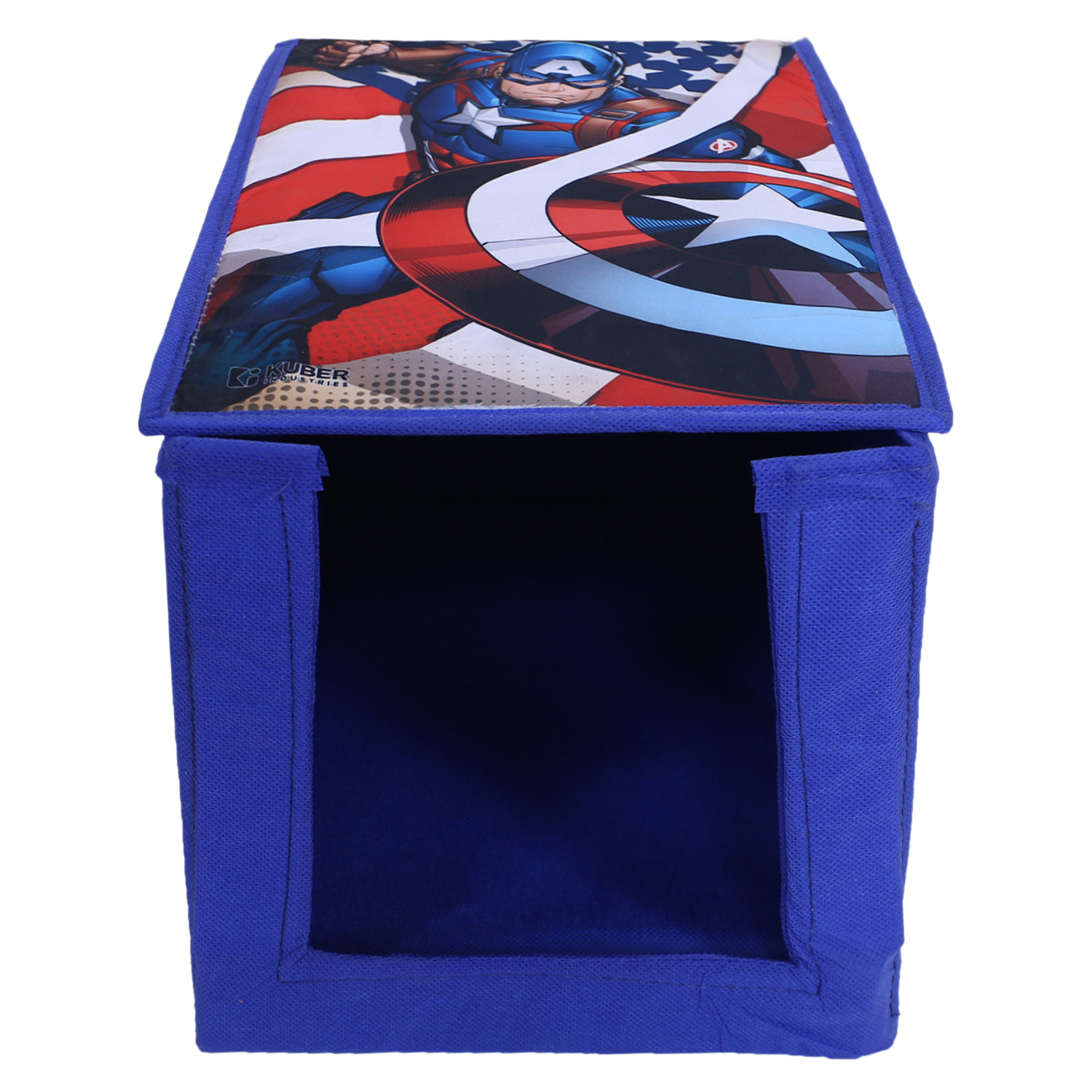 Kuber Industries Marvel Captain America Shirt Stacker|Wardrobe Organizer For Clothes|Non-Woven Wardrobe Organizer for Home With Lid (Blue)