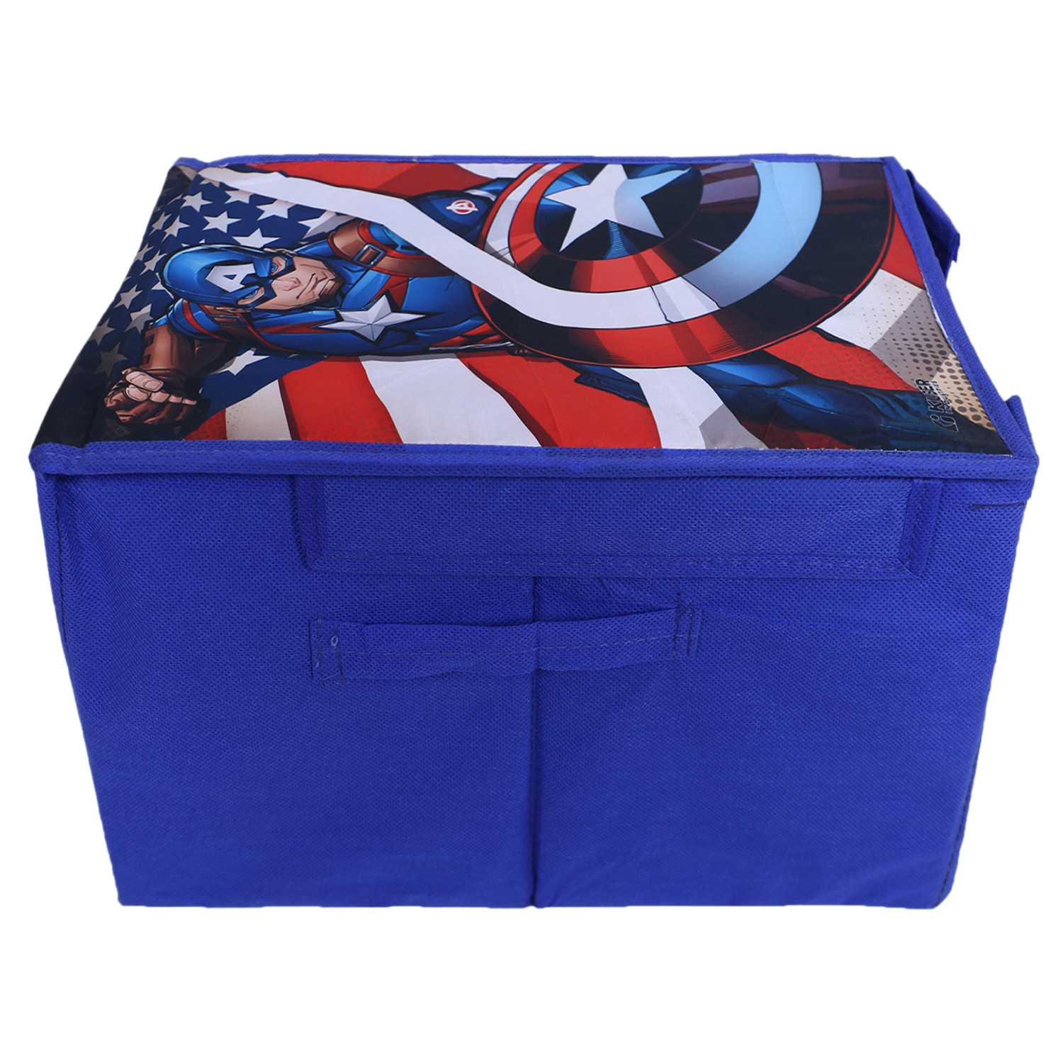 Kuber Industries Marvel Captain America Shirt Stacker|Wardrobe Organizer For Clothes|Non-Woven Wardrobe Organizer for Home With Lid (Blue)