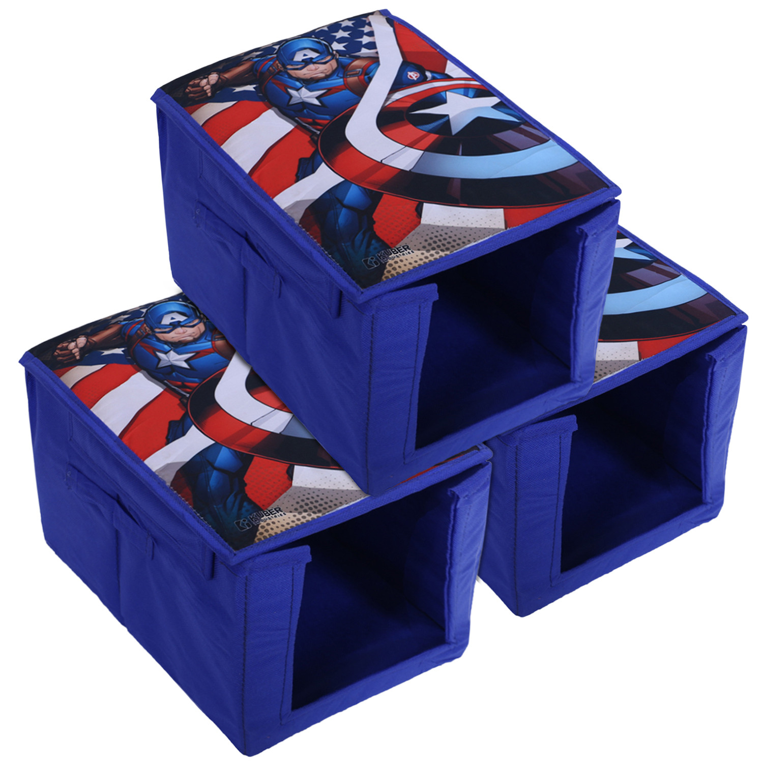 Kuber Industries Marvel Captain America Shirt Stacker|Wardrobe Organizer For Clothes|Non-Woven Wardrobe Organizer for Home With Lid (Blue)