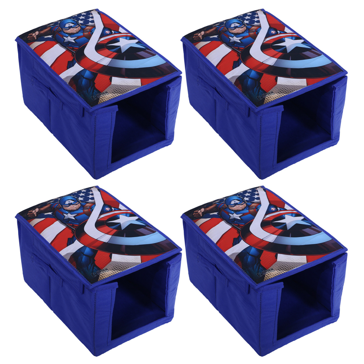 Kuber Industries Marvel Captain America Shirt Stacker|Wardrobe Organizer For Clothes|Non-Woven Wardrobe Organizer for Home With Lid (Blue)