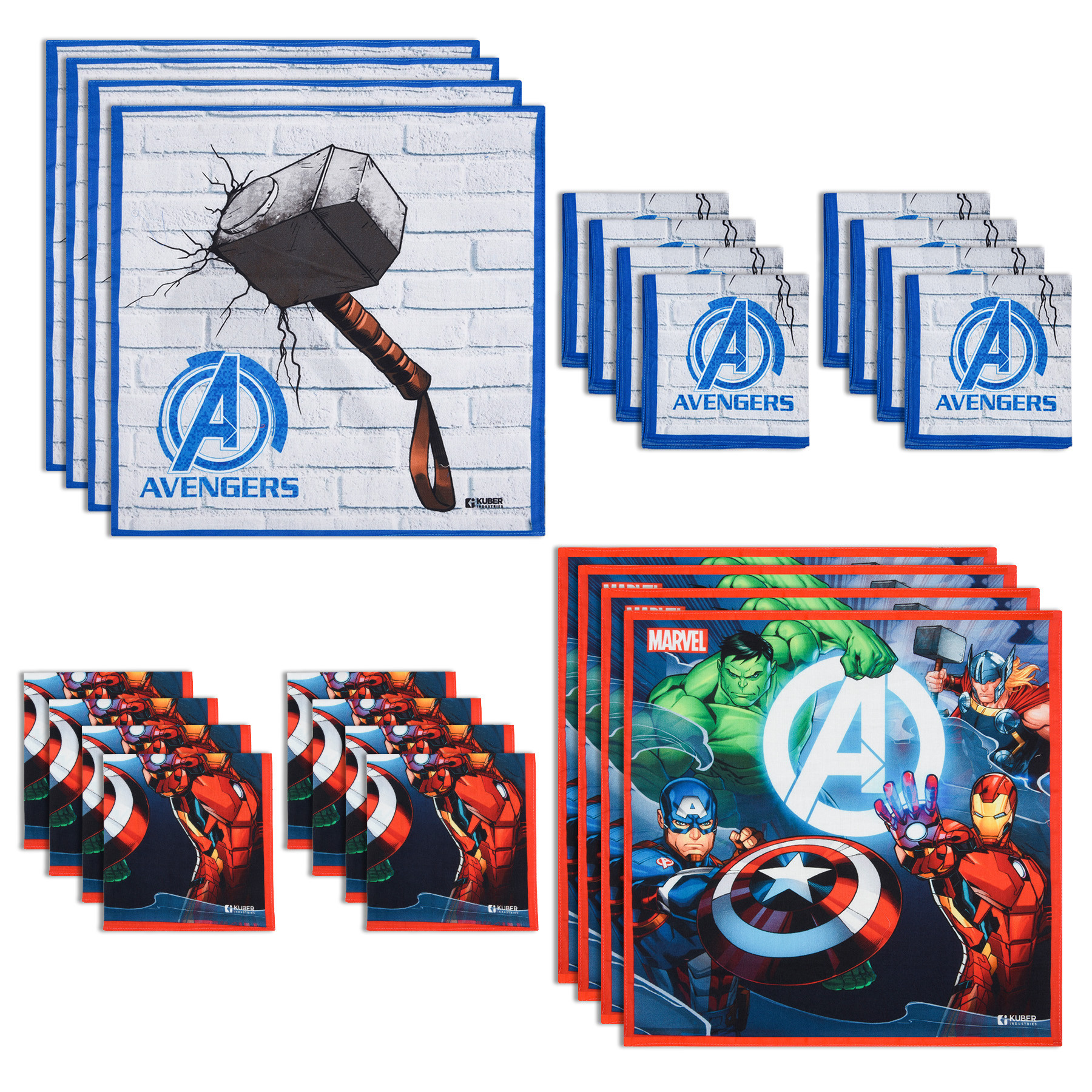 Kuber Industries Marvel Handkerchiefs | Cotton Handkerchiefs for Boys | Handkerchiefs for Girls | Rumal for Boys & Girls | Hankies for Gifting | Gentle on Skin | Pack of 24 | Multicolor