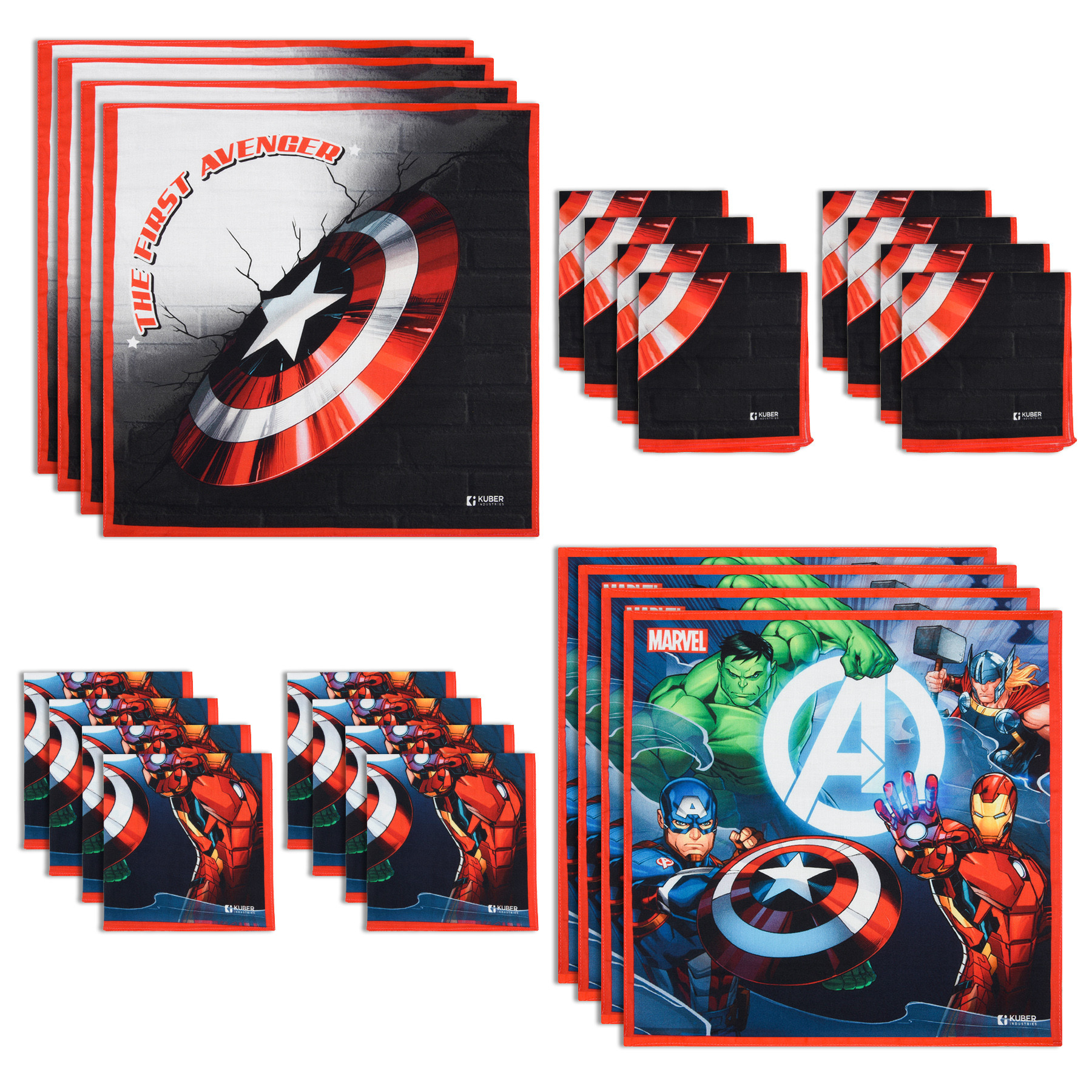 Kuber Industries Marvel Handkerchiefs | Cotton Handkerchiefs for Boys | Handkerchiefs for Girls | Rumal for Boys & Girls | Hankies for Gifting | Gentle on Skin | Pack of 24 | Multicolor