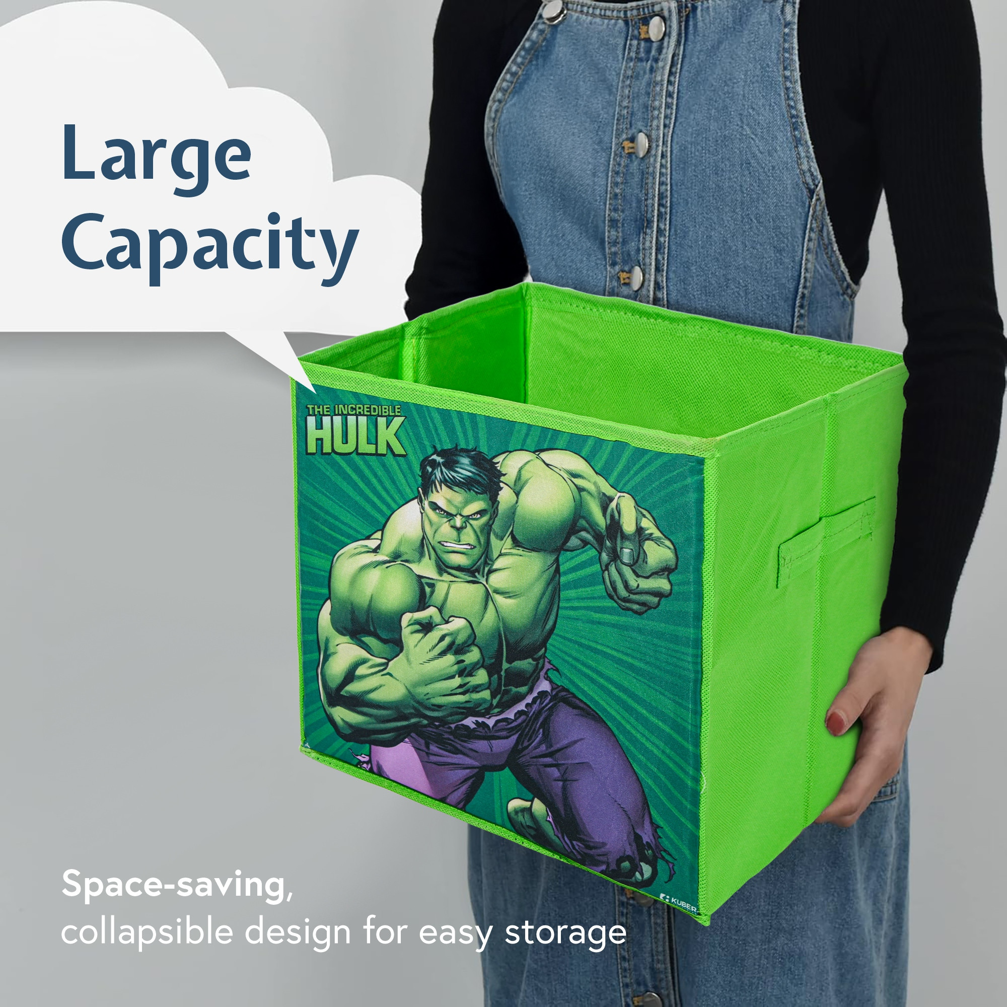Kuber Industries Marvel Hulk Large Square Storage Box for Clothes  Foldable Wardrobe Organizer For Toys  Baby Clothes  DrawerCloset Storage Organizer with Handle  Green