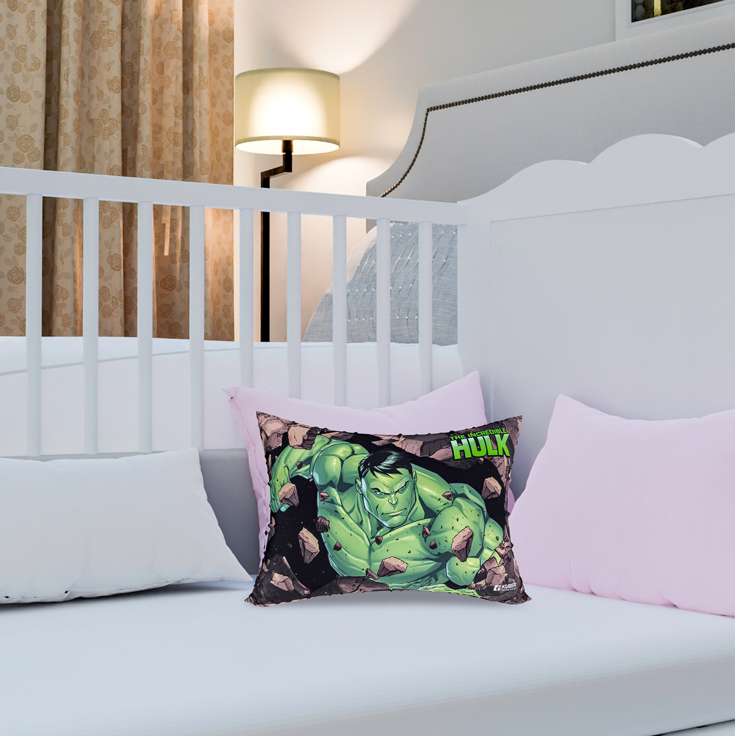 Kuber Industries Marvel Hulk Print Baby Pillow|Polyester Super soft Kids Pillow for Sleeping & Travel,12 x 18 Inch,(Green)