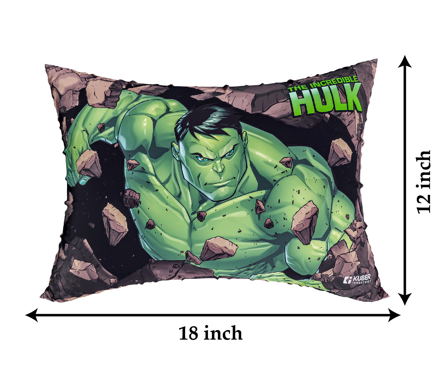 Kuber Industries Marvel Hulk Print Baby Pillow|Polyester Super soft Kids Pillow for Sleeping & Travel,12 x 18 Inch,(Green)