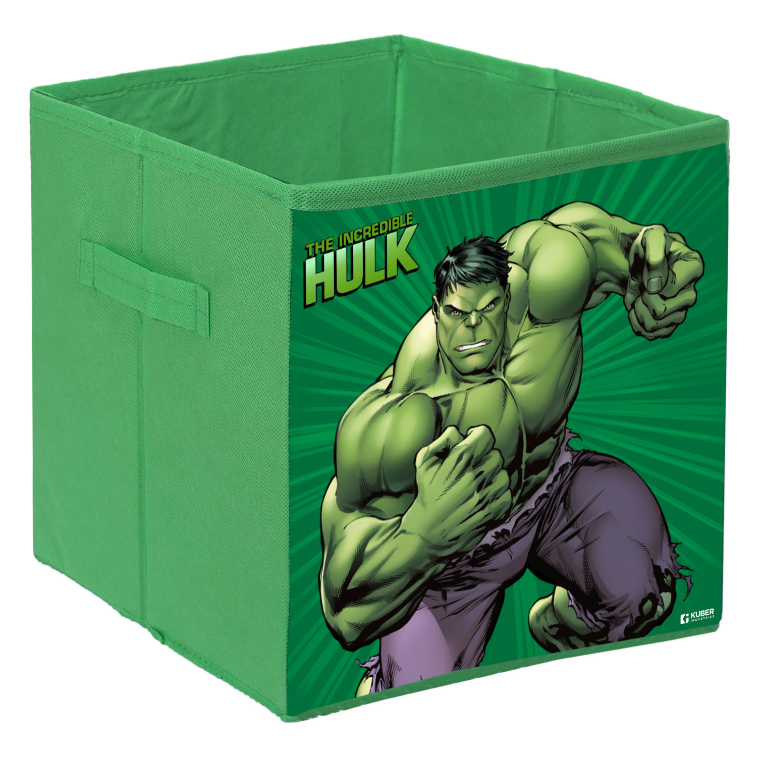 Kuber Industries Marvel Hulk Print Durable & Collapsible Square Storage Box|Clothes Organizer With Handle,.(Green)