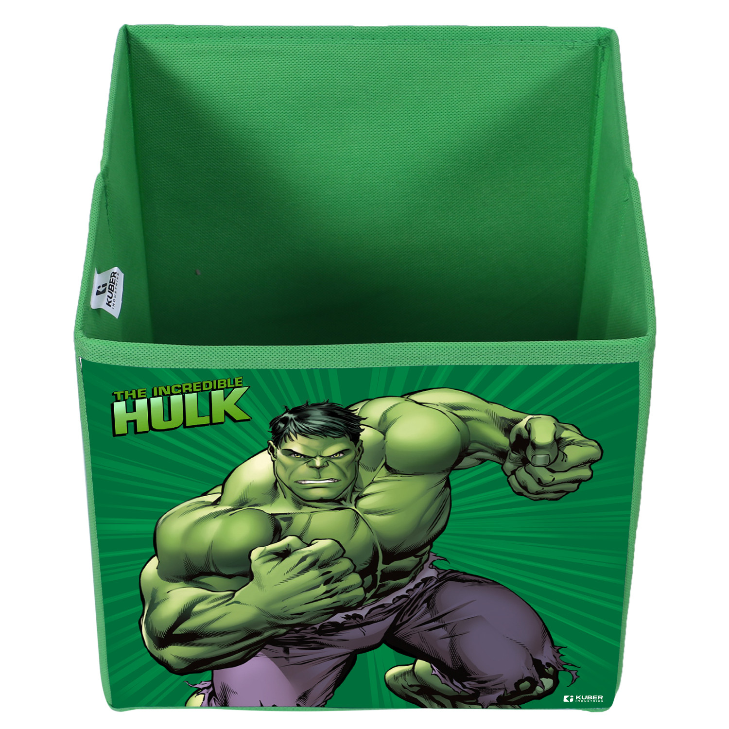 Kuber Industries Marvel Hulk Print Durable & Collapsible Square Storage Box|Clothes Organizer With Handle,.(Green)