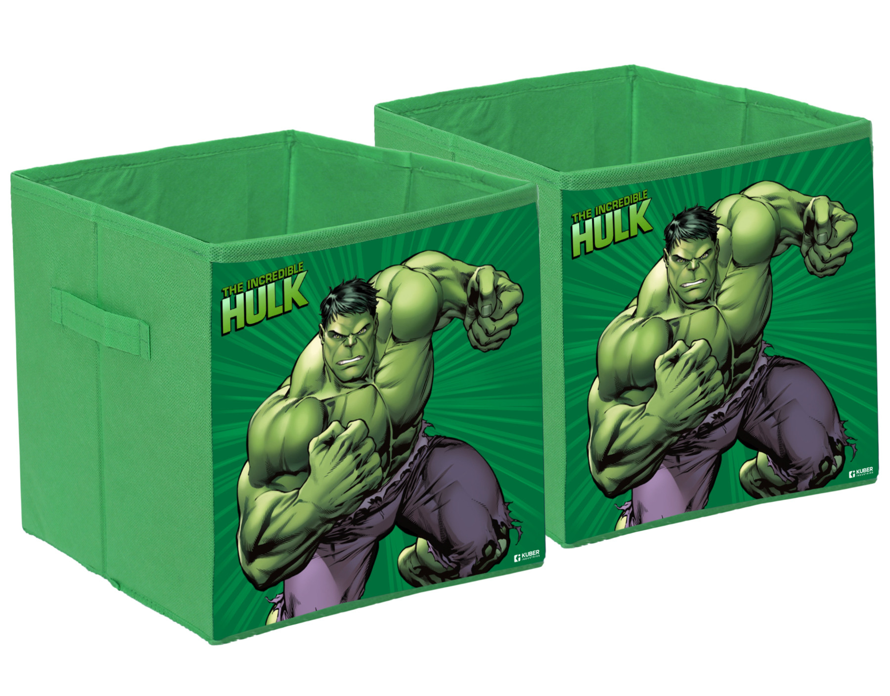 Kuber Industries Marvel Hulk Print Durable & Collapsible Square Storage Box|Clothes Organizer With Handle,.(Green)