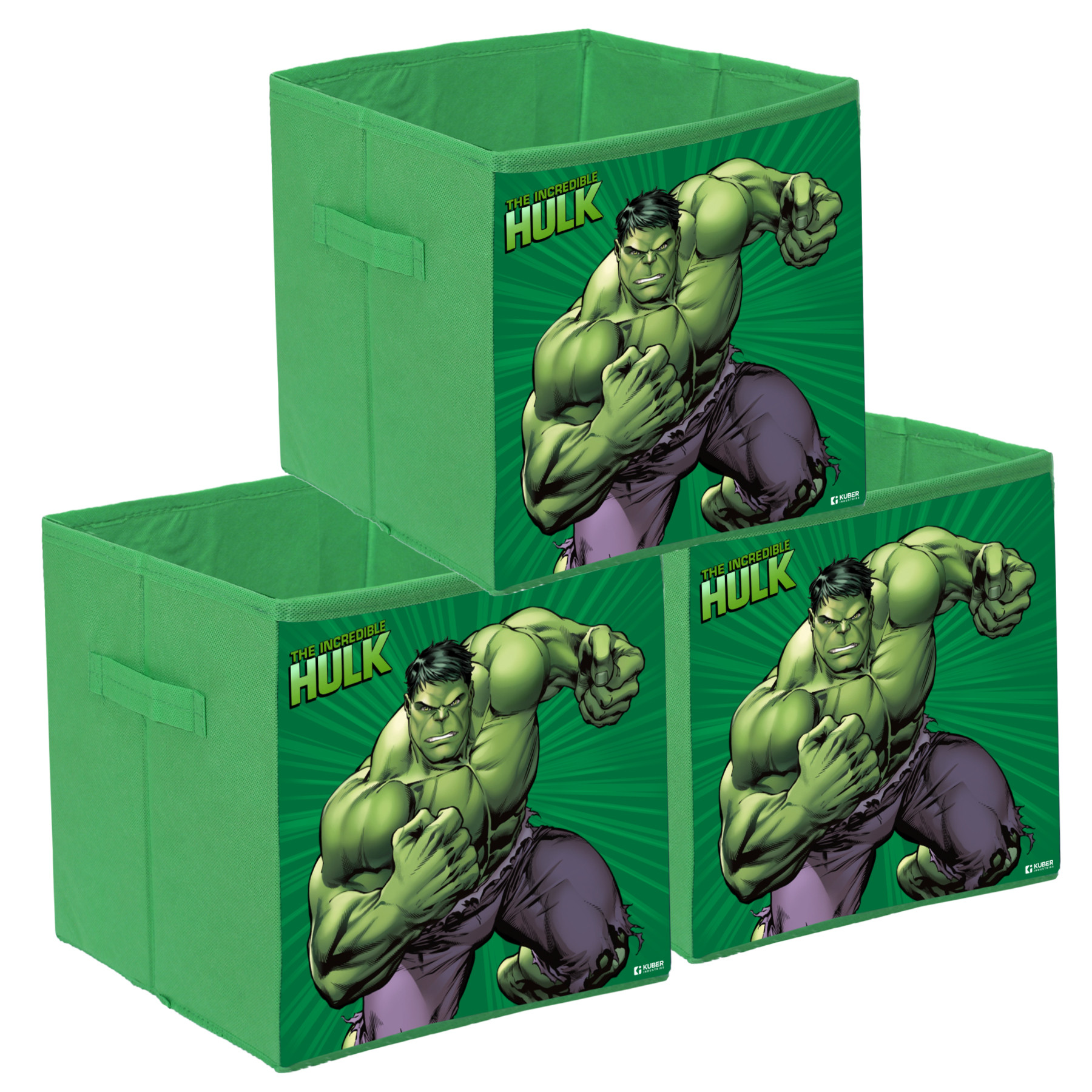 Kuber Industries Marvel Hulk Print Durable & Collapsible Square Storage Box|Clothes Organizer With Handle,.(Green)