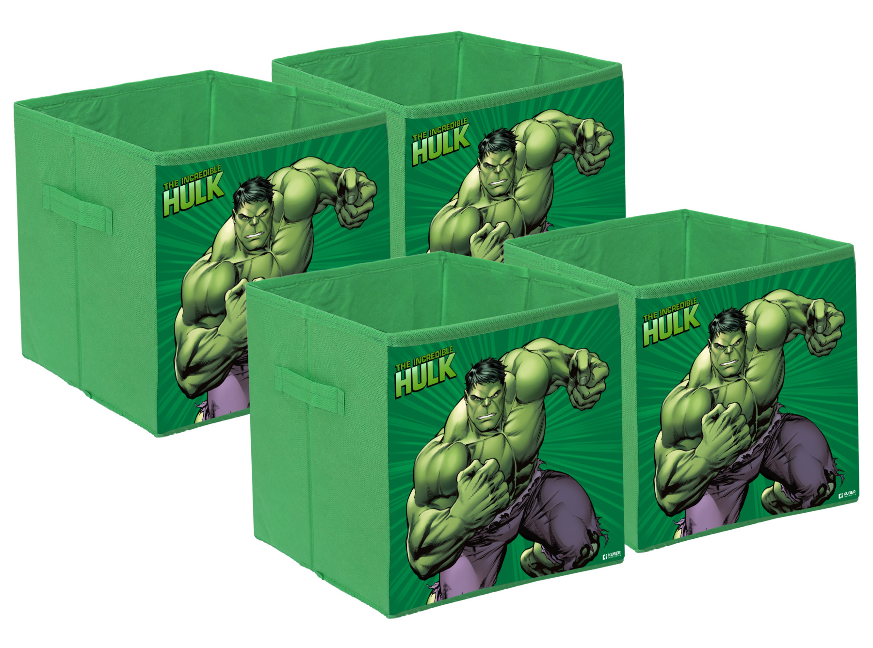 Kuber Industries Marvel Hulk Print Durable & Collapsible Square Storage Box|Clothes Organizer With Handle,.(Green)