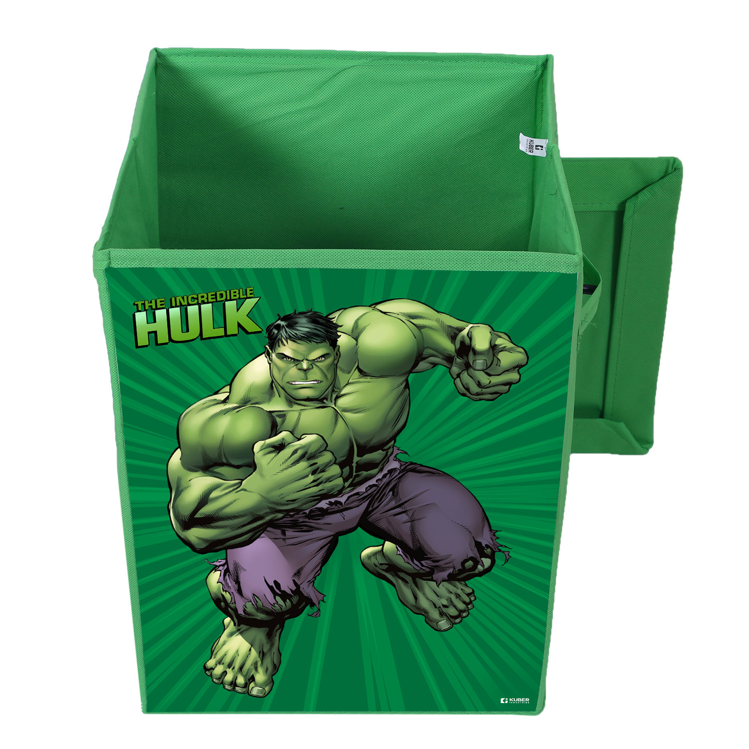 Kuber Industries Marvel Hulk Print Foldable Laundry Basket|Clothes Storage Basket With Handle & Lid,60 Ltr.(Green)