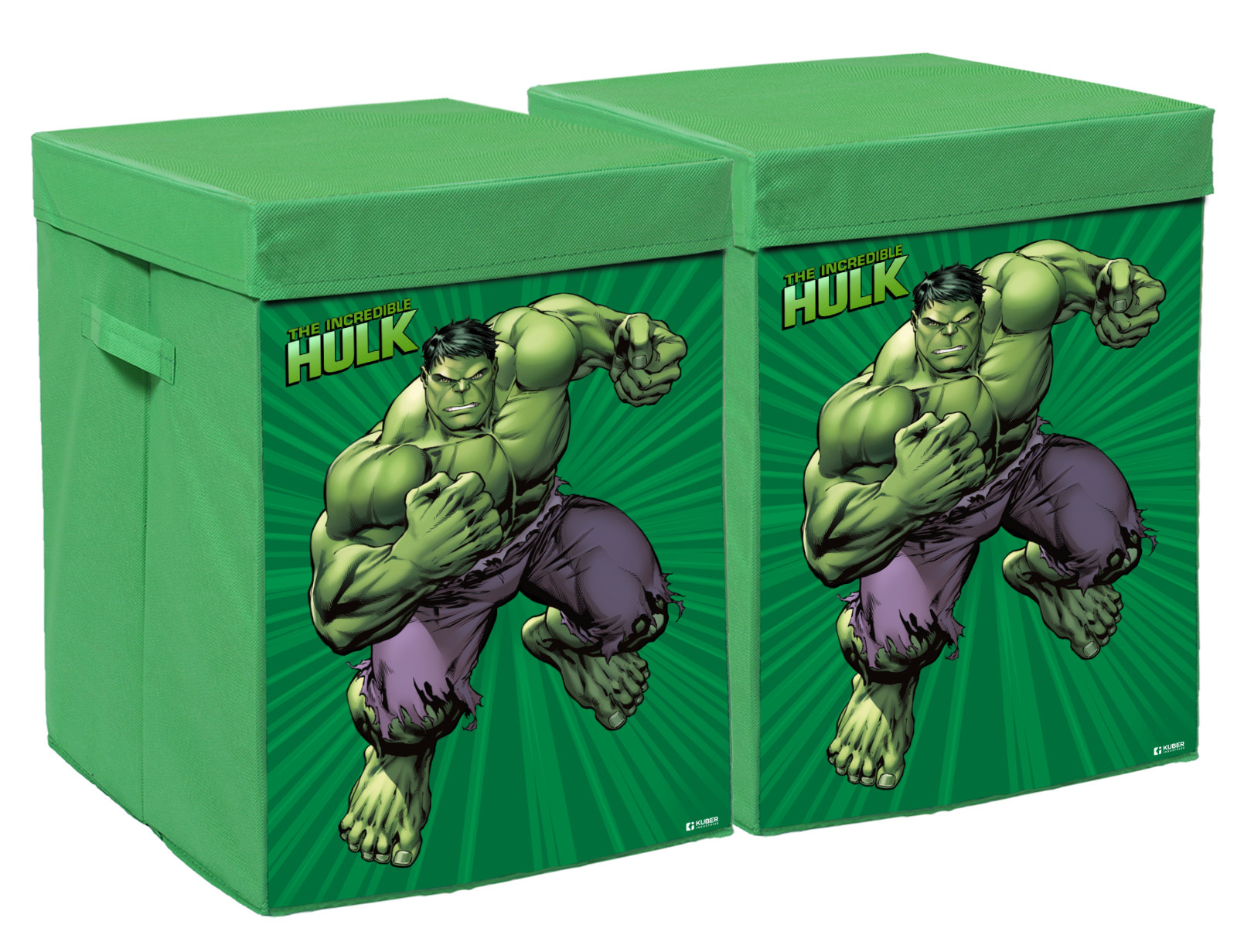 Kuber Industries Marvel Hulk Print Foldable Laundry Basket|Clothes Storage Basket With Handle & Lid,60 Ltr.(Green)