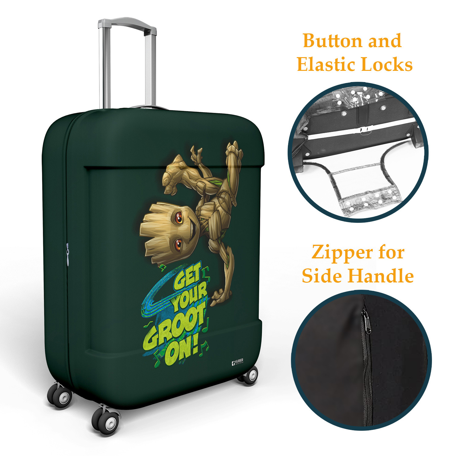 Kuber Industries Marvel I Am Groot Luggage Cover  Polyester Travel Suitcase Cover  Washable  Stretchable Suitcase Protector  18-22 Inch    Green