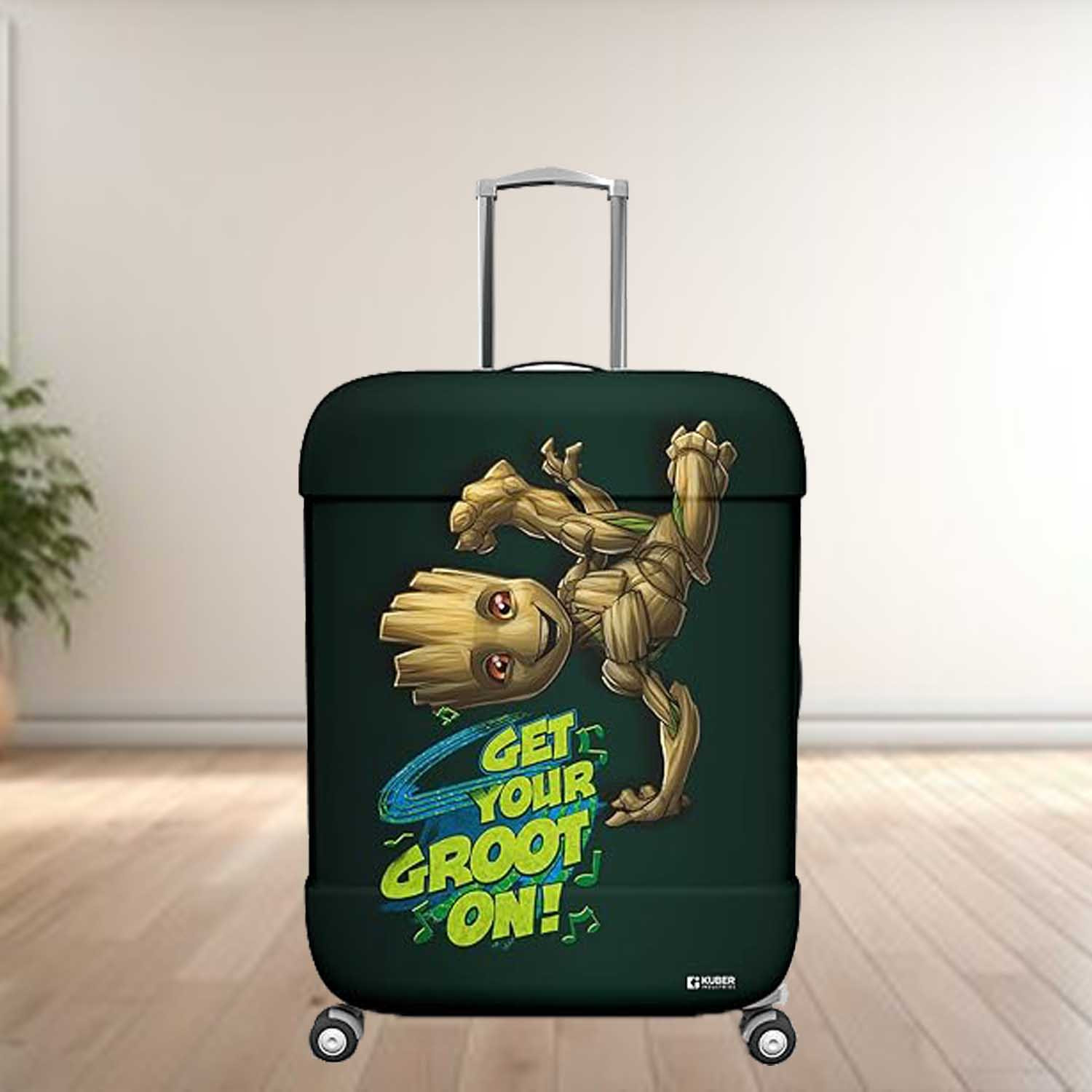 Kuber Industries Marvel I Am Groot Luggage Cover | Polyester Travel Suitcase Cover | Washable | Stretchable Suitcase Protector | 26-30 Inch | Large | Green