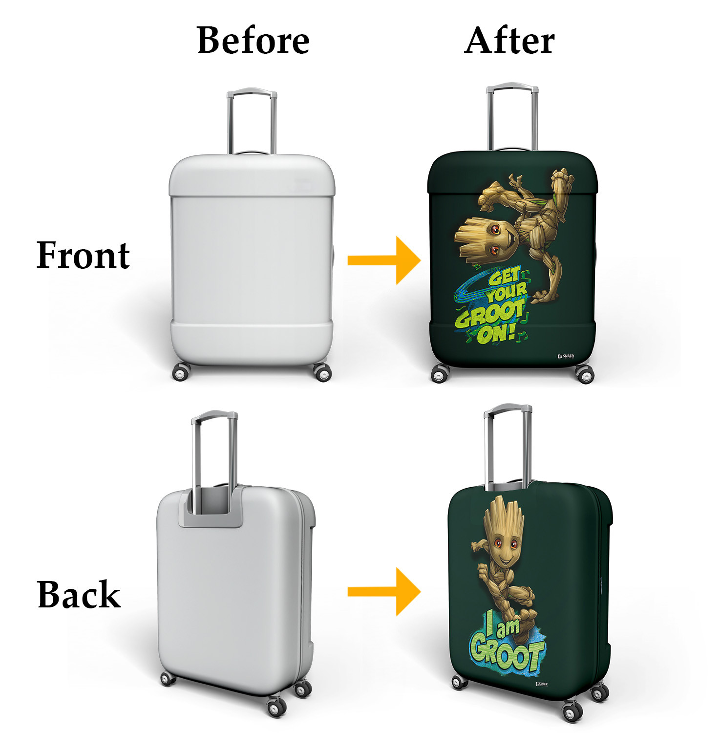 Kuber Industries Marvel I Am Groot Luggage Cover|Polyester Travel Suitcase Cover|Washable|Stretchable Suitcase Protector|22-26 Inch|Medium (Green)