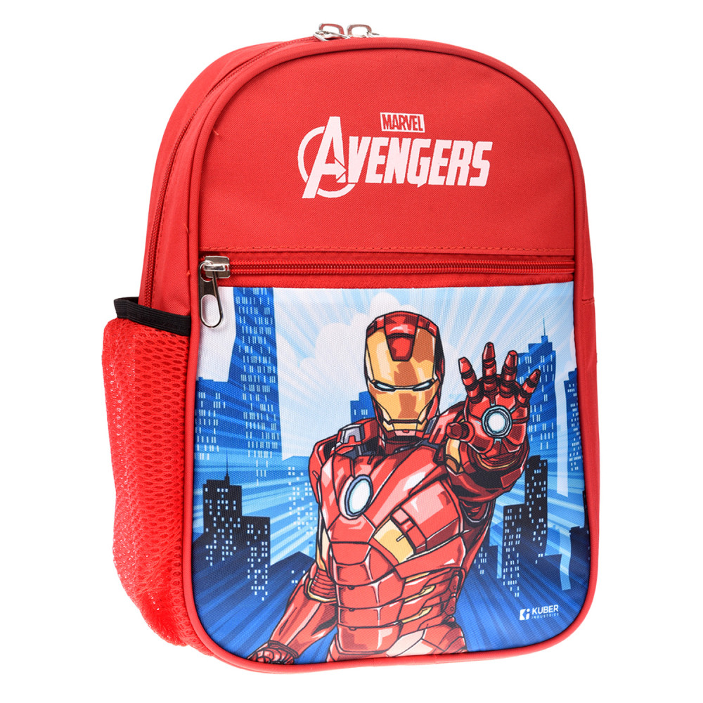 Kuber Industries Marvel Iron-Man School Bag|2 Compartment Rexine School Bagpack|School Bag for Kids|School Bags for Girls with Zipper Closure|Small Size (Red)