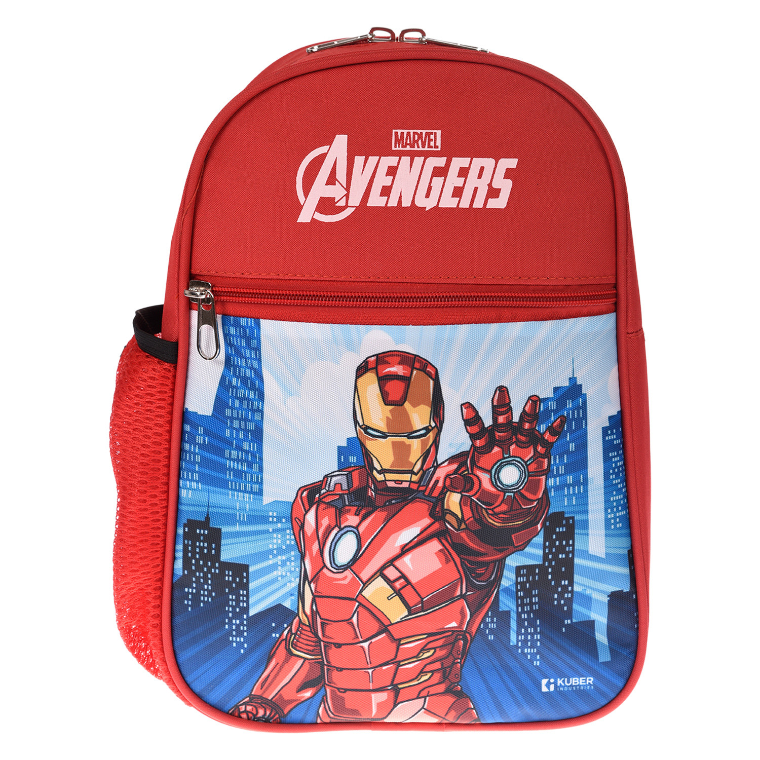 Kuber Industries Marvel Iron-Man School Bag|2 Compartment Rexine School Bagpack|School Bag for Kids|School Bags for Girls with Zipper Closure|Small Size (Red)