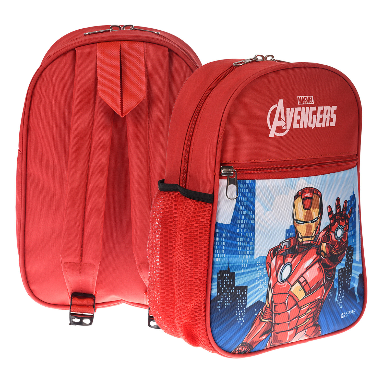 Kuber Industries Marvel Iron-Man School Bag|2 Compartment Rexine School Bagpack|School Bag for Kids|School Bags for Girls with Zipper Closure|Small Size (Red)