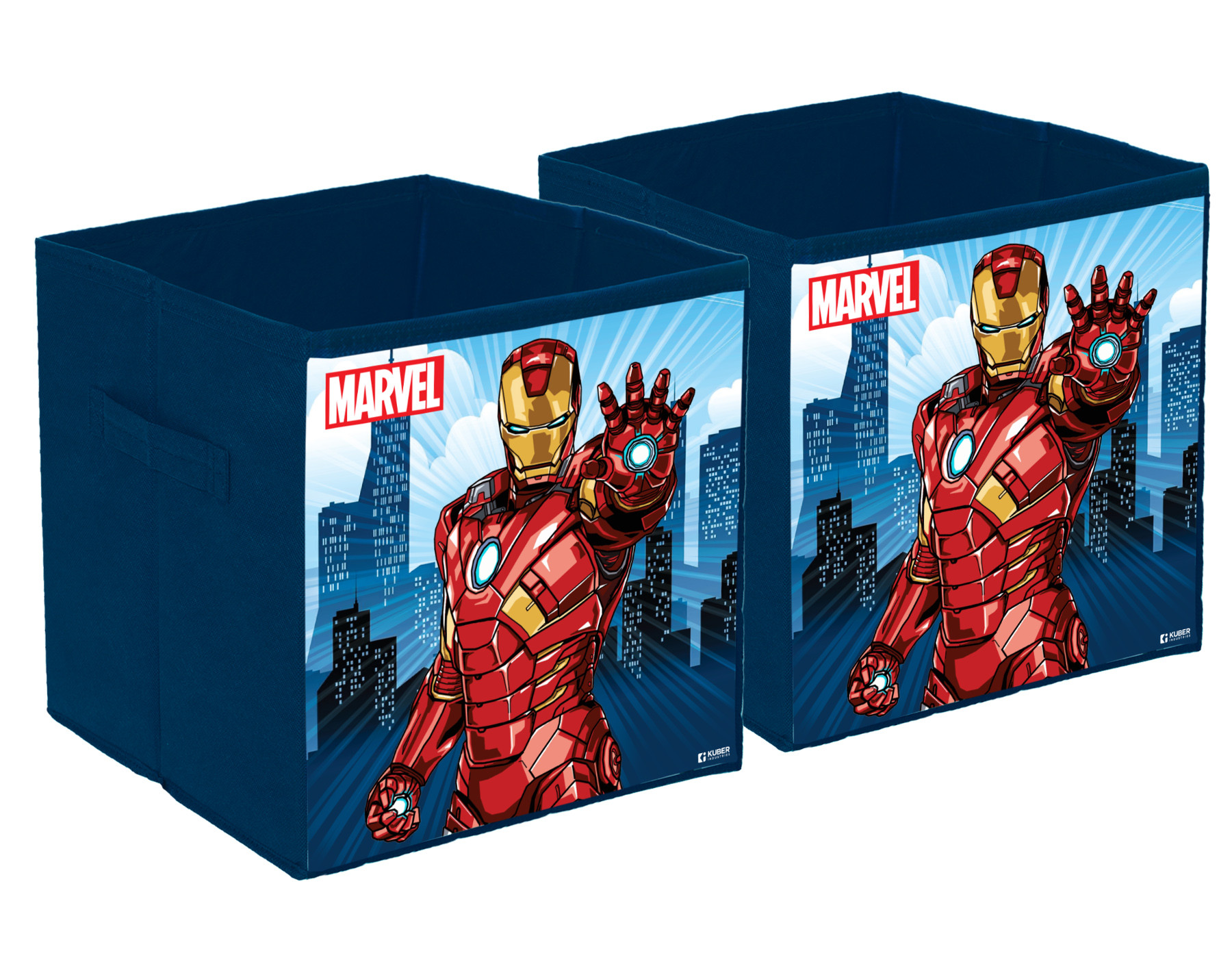 Kuber Industries Marvel Ironman Print Durable & Collapsible Square Storage Box|Clothes Organizer With Handle,.(Navy Blue)