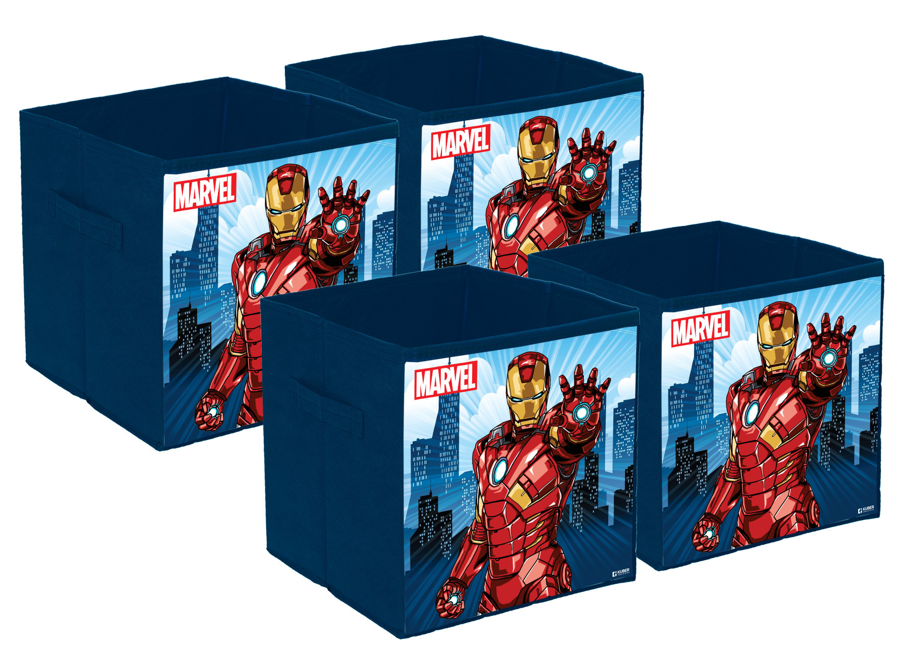 Kuber Industries Marvel Ironman Print Durable & Collapsible Square Storage Box|Clothes Organizer With Handle,.(Navy Blue)