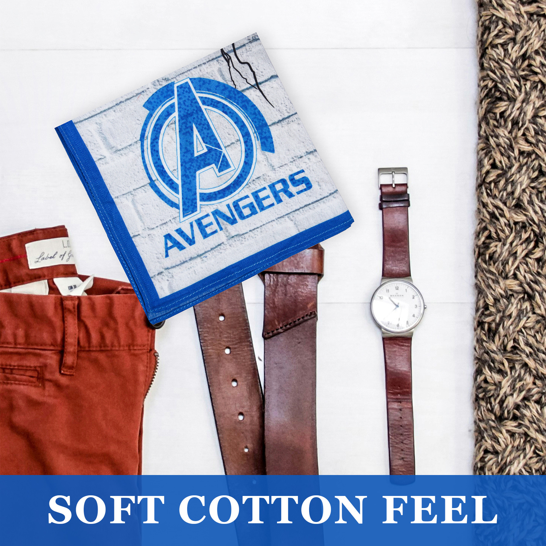 Kuber Industries Marvel Mjollnir Handkerchiefs  Cotton Handkerchiefs for Boys  Handkerchiefs for Girls  Rumal for Boys  Girls  Hankies for Gifting  Pack of 6  Blue  White