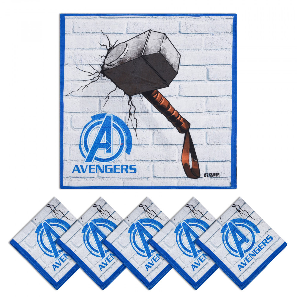 Kuber Industries Marvel Mjollnir Handkerchiefs | Cotton Handkerchiefs for Boys | Handkerchiefs for Girls | Rumal for Boys &amp; Girls | Hankies for Gifting |Blue &amp; White