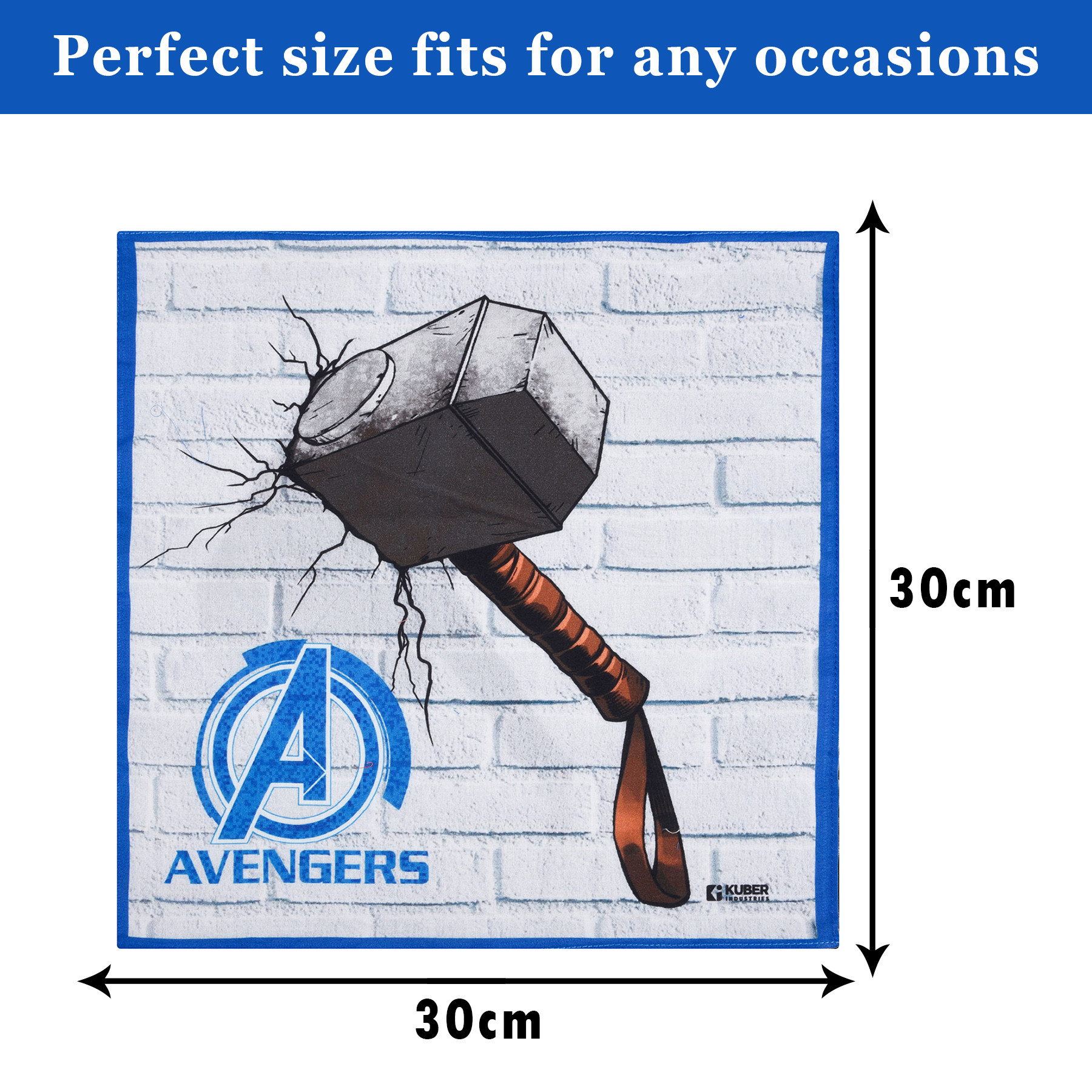 Kuber Industries Marvel Mjollnir Handkerchiefs | Cotton Handkerchiefs for Boys | Handkerchiefs for Girls | Rumal for Boys & Girls | Hankies for Gifting |Blue & White