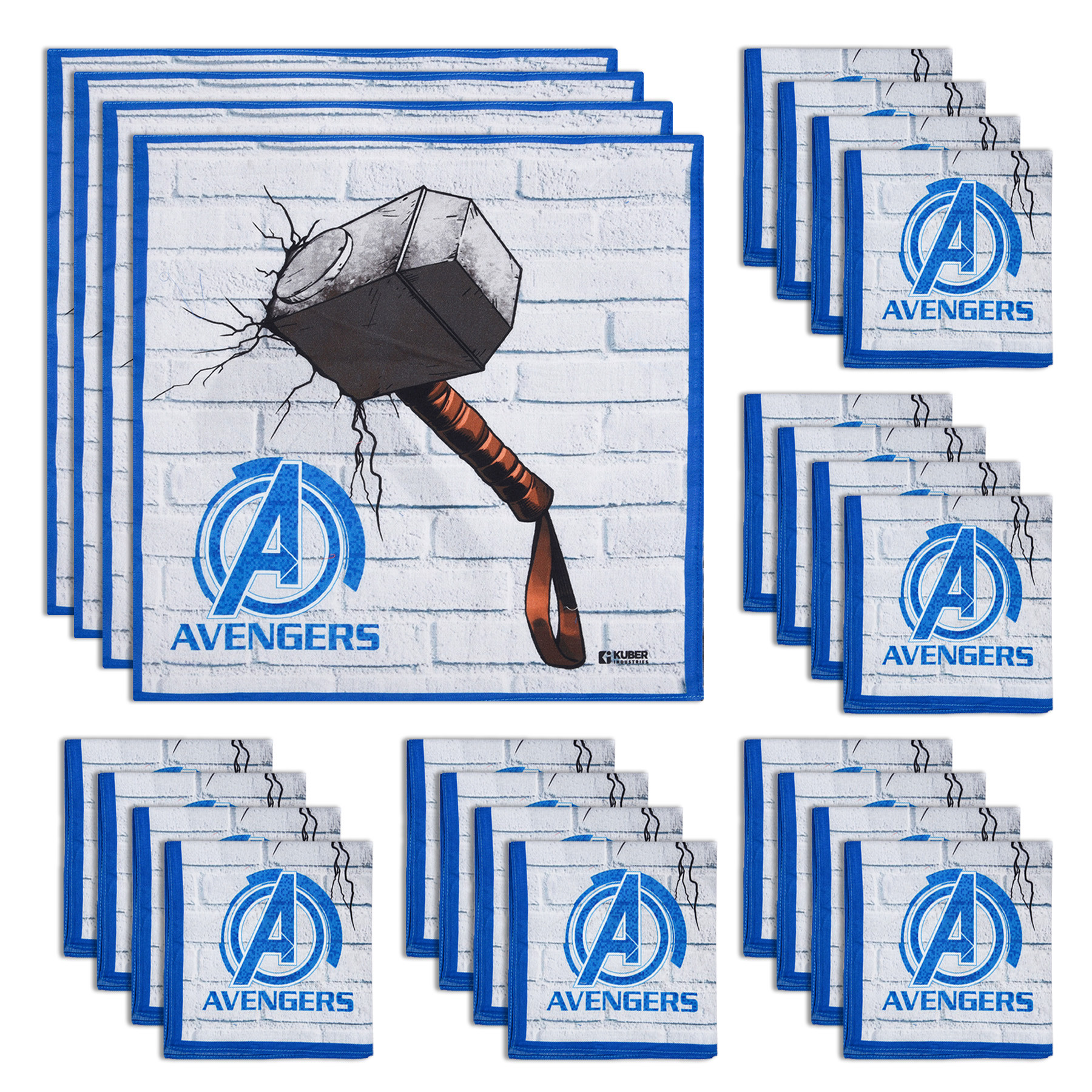 Kuber Industries Marvel Mjollnir Handkerchiefs | Cotton Handkerchiefs for Boys | Handkerchiefs for Girls | Rumal for Boys & Girls | Hankies for Gifting |Blue & White