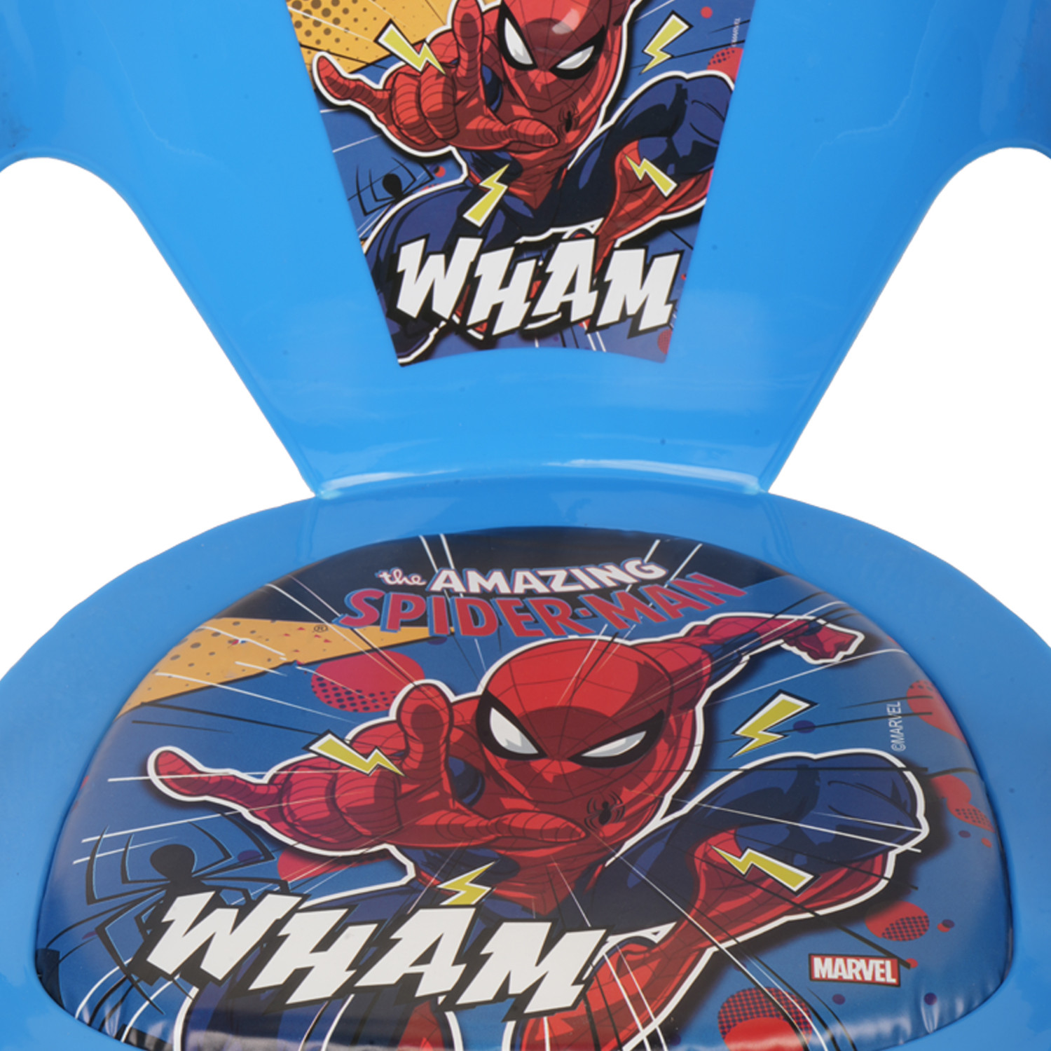 Kuber Industries Marvel Spider-Man Kids Chair  Plastic Foldable Kids Chair  Chair for Kidsroom  School Study Stool  Baby Stool  Indoor or Outdoor Stool for Kids  Capacity 30 Kg  Blue  Red