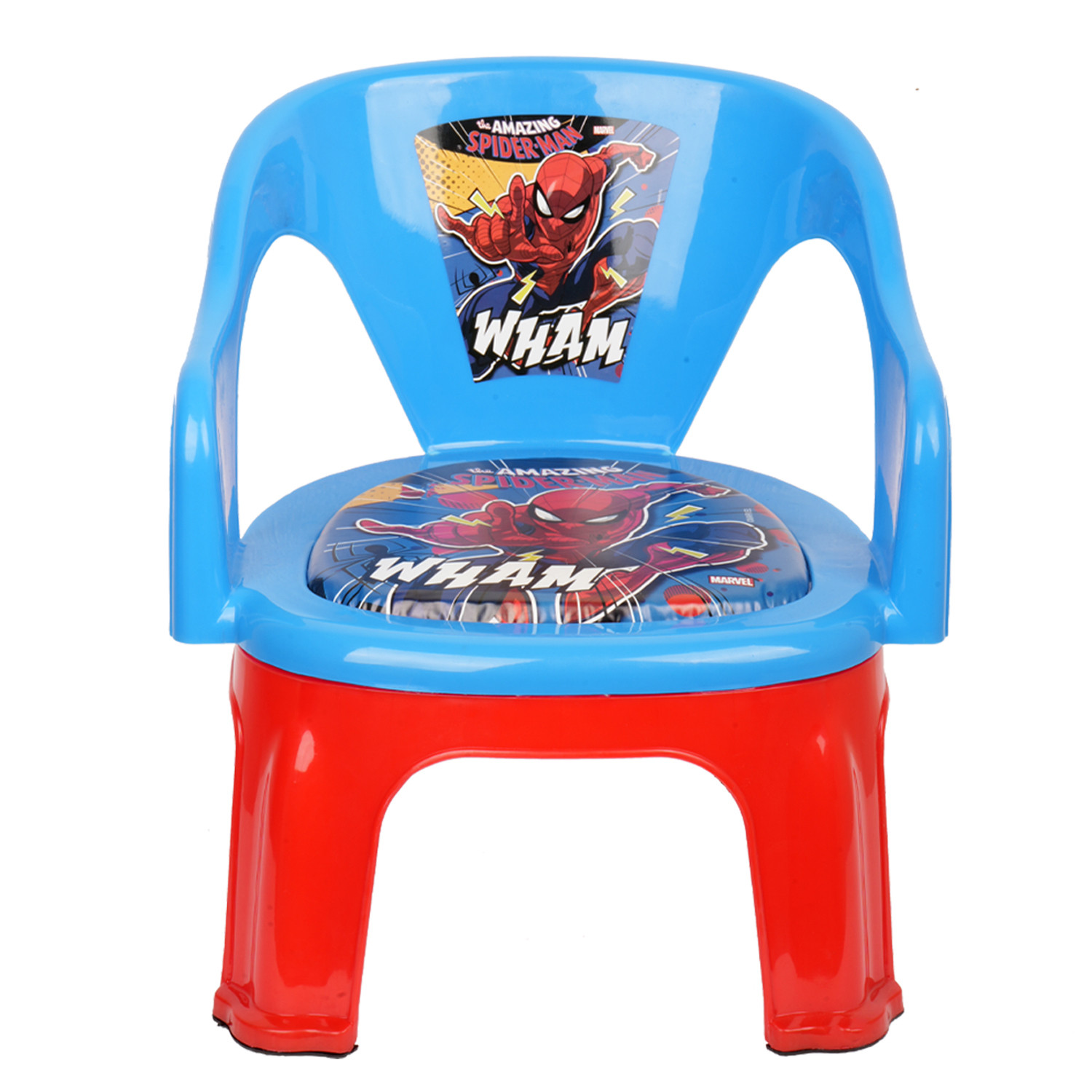 Kuber Industries Marvel Spider-Man Kids Chair  Plastic Foldable Kids Chair  Chair for Kidsroom  School Study Stool  Baby Stool  Indoor or Outdoor Stool for Kids  Capacity 30 Kg  Blue  Red