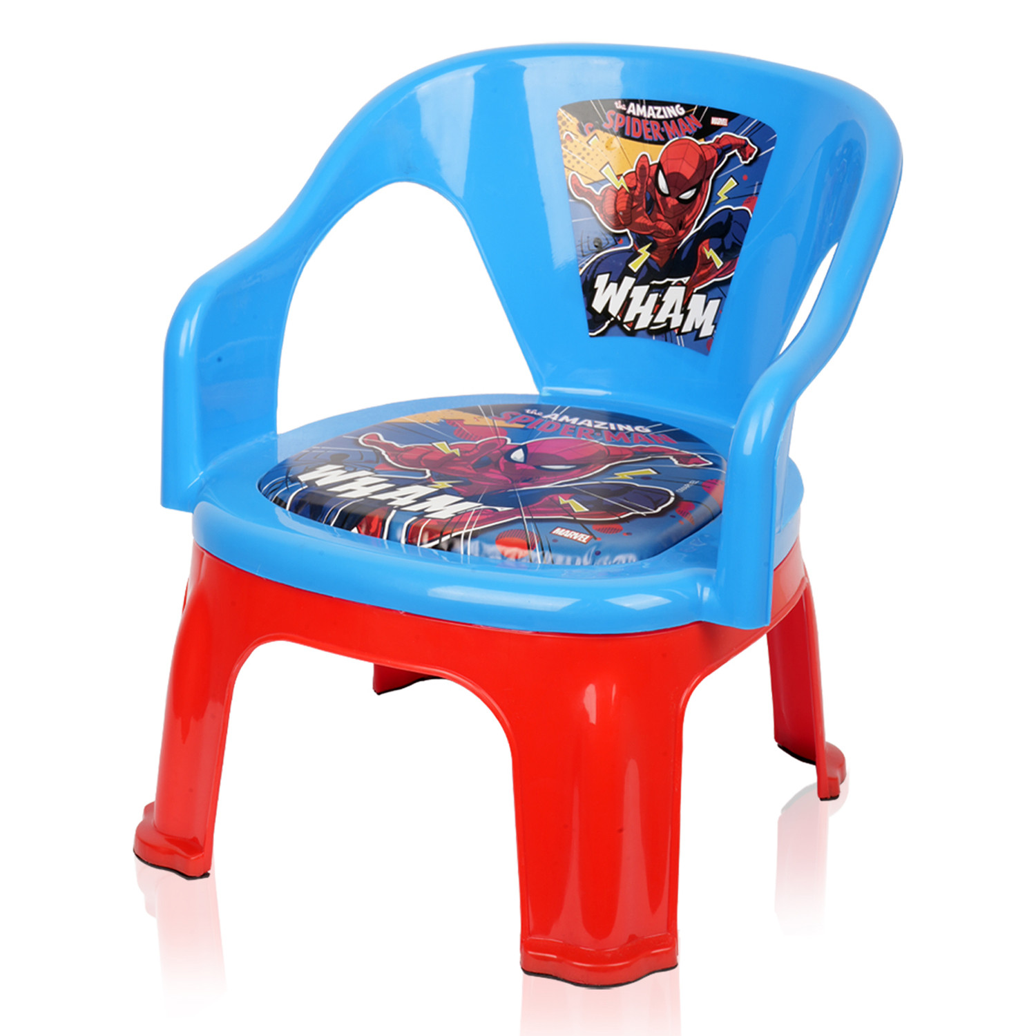 Kuber Industries Marvel Spider-Man Kids Chair | Plastic Foldable Kids Chair | Chair for Kidsroom | School Study Stool | Baby Stool | Indoor or Outdoor Stool for Kids | Capacity 30 Kg | Blue & Red