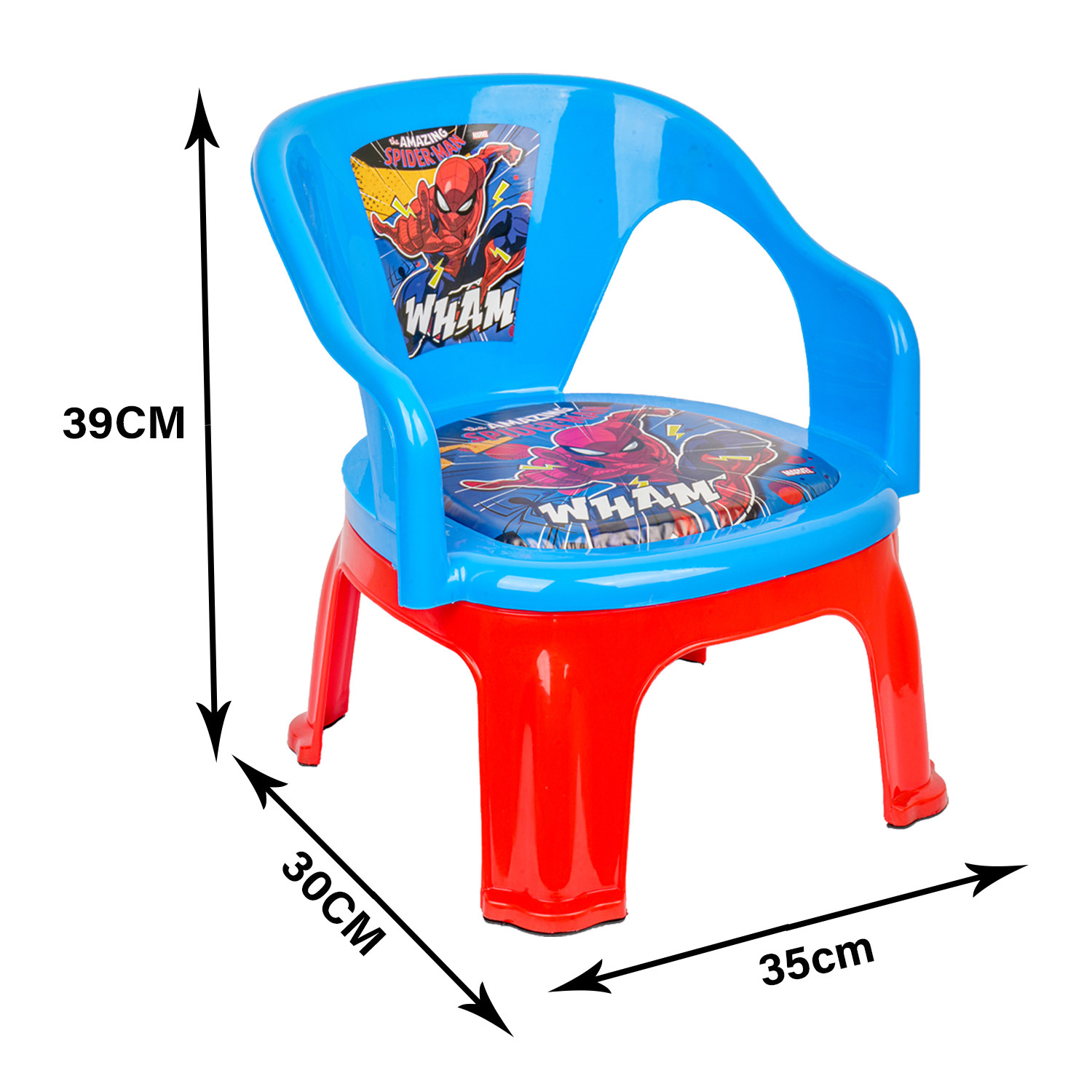 Kuber Industries Marvel Spider-Man Kids Chair | Plastic Foldable Kids Chair | Chair for Kidsroom | School Study Stool | Baby Stool | Indoor or Outdoor Stool for Kids | Capacity 30 Kg | Blue & Red