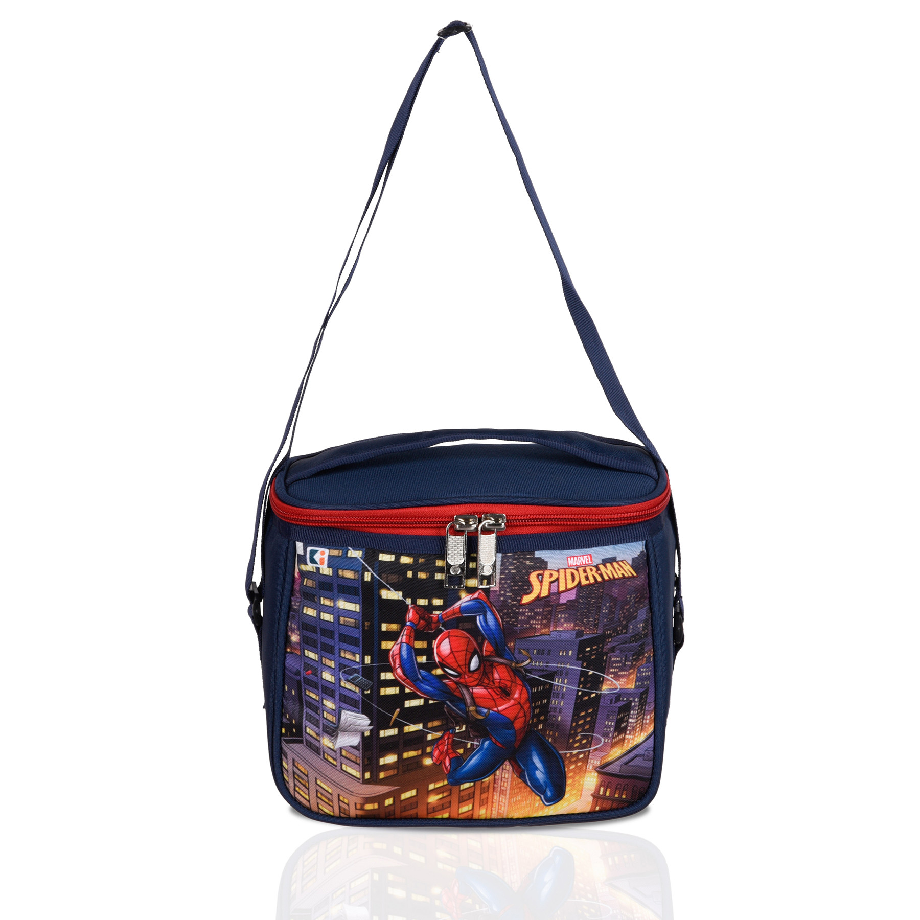 Kuber Industries Marvel Spider-Man Lunch Bag | Rexine Waterproof Tiffin Cover | School Lunch Bag | Lunch Bag for Office | Kids Lunch Bag with Handle | Camping Lunch Bag | Navy Blue