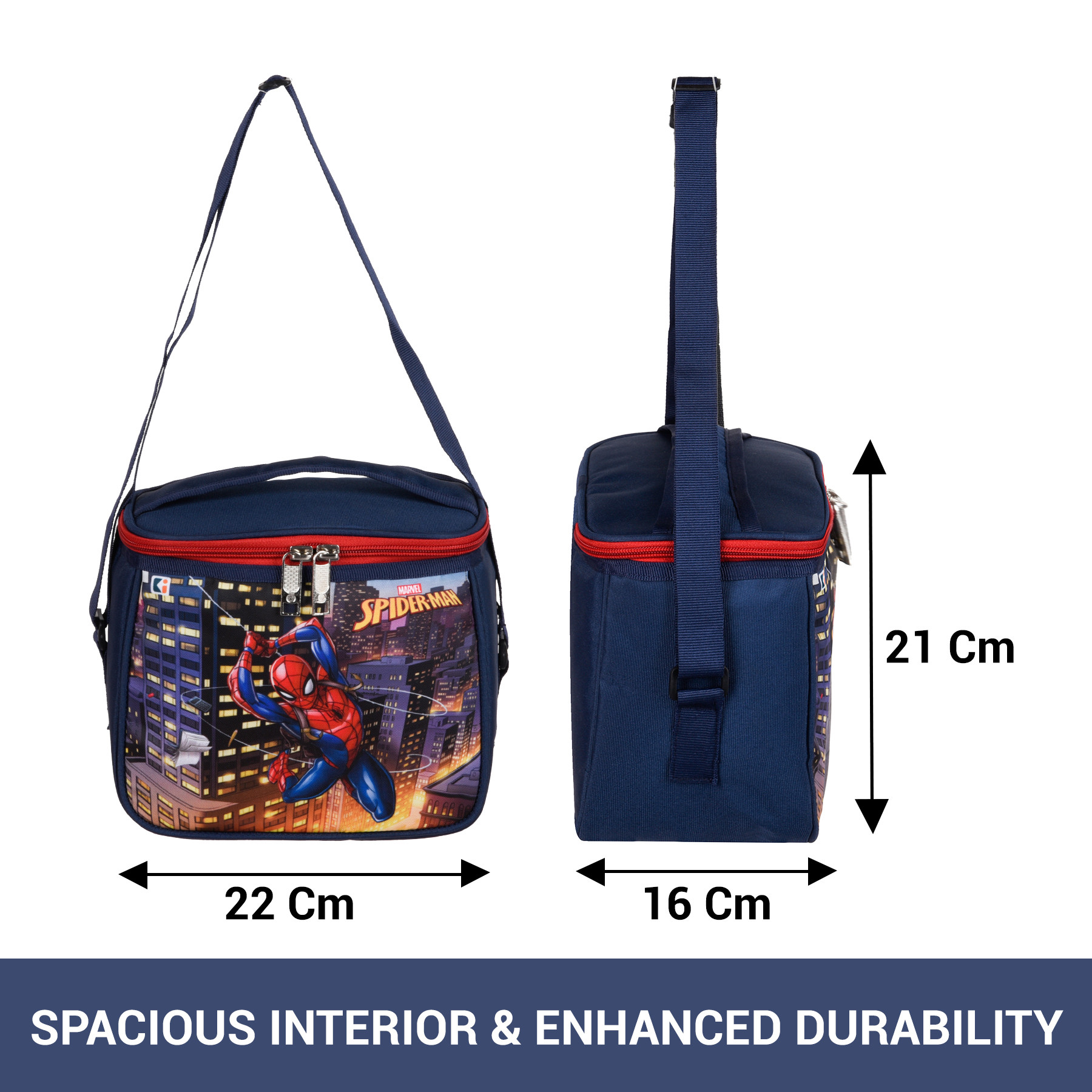 Kuber Industries Marvel Spider-Man Lunch Bag | Rexine Waterproof Tiffin Cover | School Lunch Bag | Lunch Bag for Office | Kids Lunch Bag with Handle | Camping Lunch Bag | Navy Blue