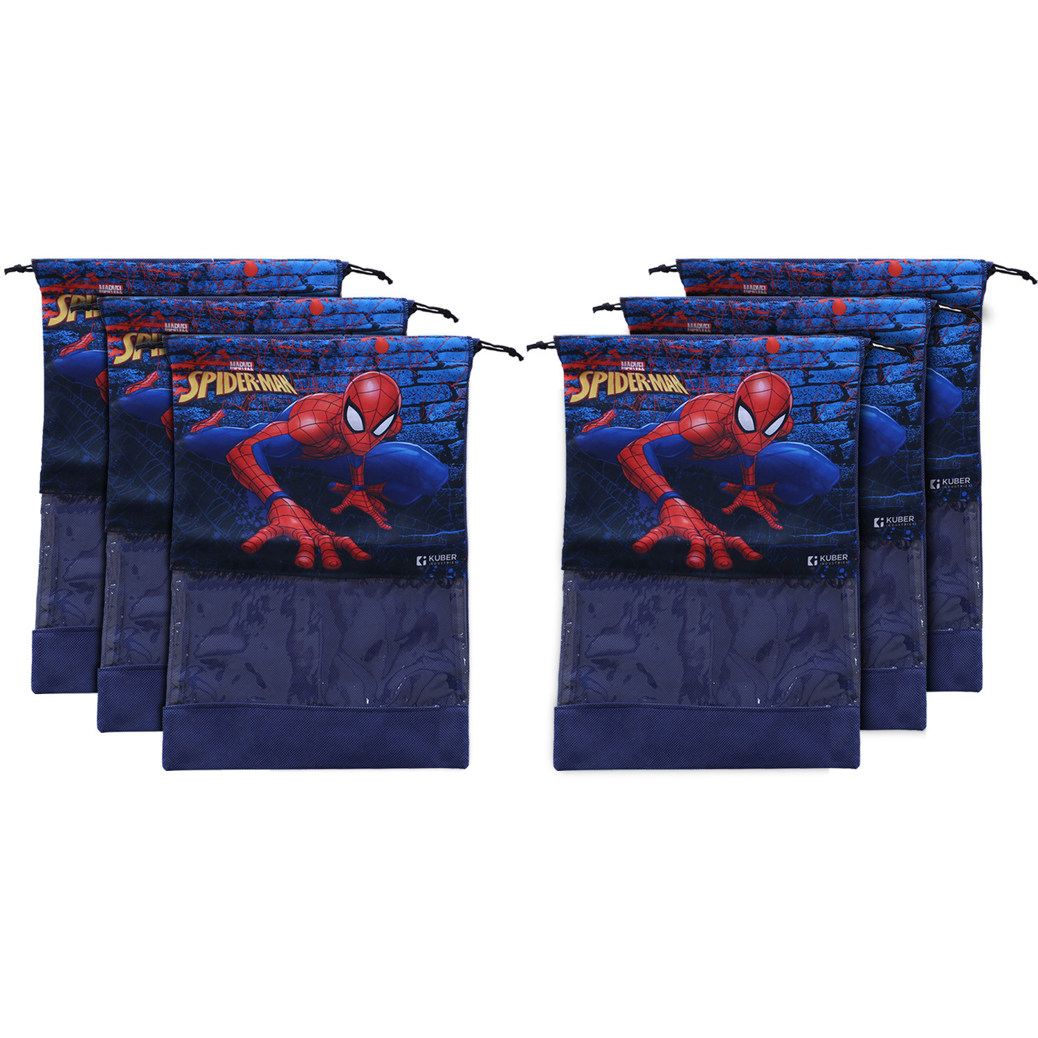 Kuber Industries Marvel Spider Man Print Shoe Cover| Non-Woven Dust Proof Shoe Bag|Drawstring Sneakers Organizer & Transparent Front,(Navy Blue)