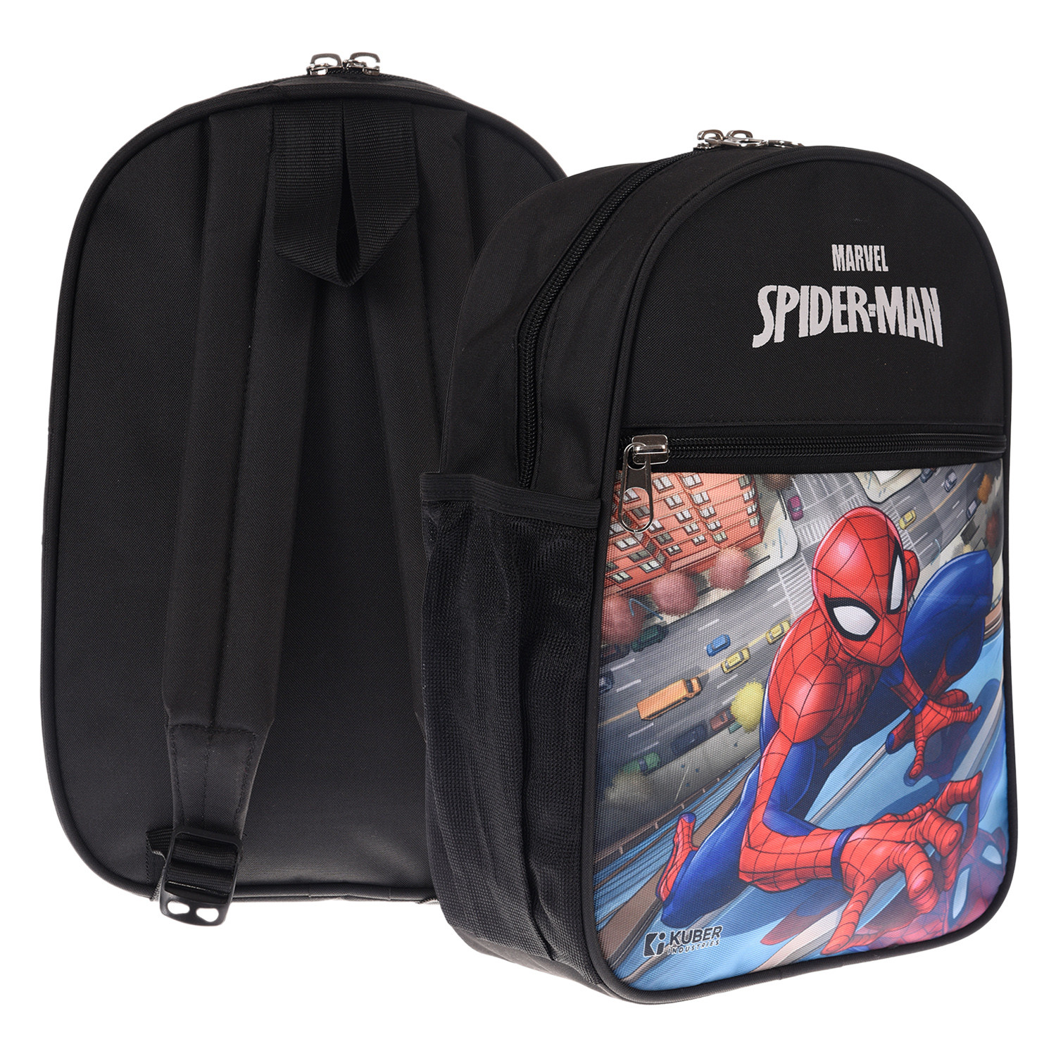 Kuber Industries Marvel Spider-Man School Bag|2 Compartment Rexine School Bagpack|School Bag for Kids|School Bags for Girls with Zipper Closure|Small Size (Black)