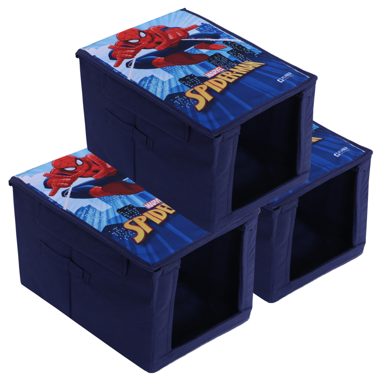 Kuber Industries Marvel Spider-Man Shirt Stacker|Wardrobe Organizer For Clothes|Non-Woven Wardrobe Organizer for Home With Lid (Blue)