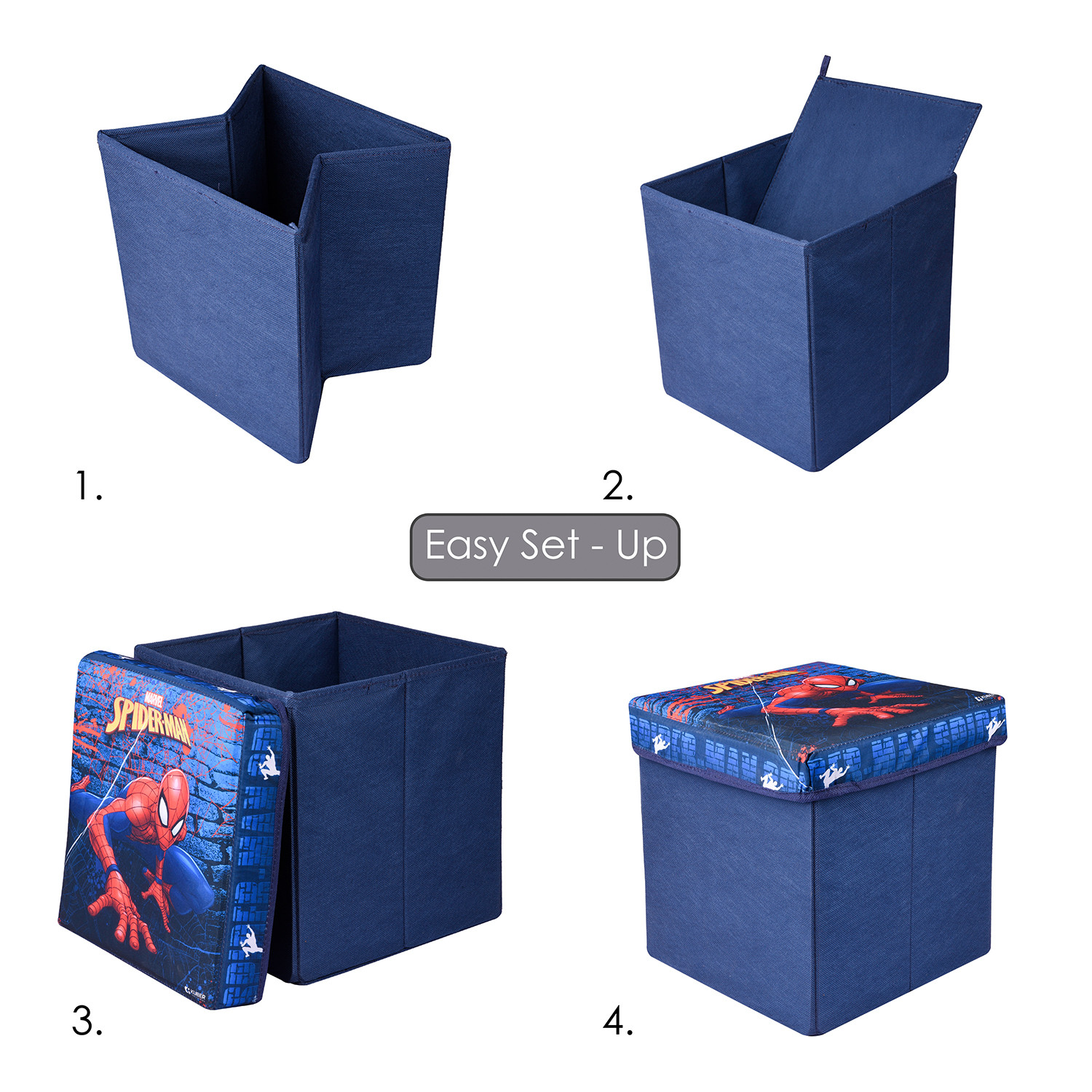 Kuber Industries Marvel Spider-Man Storage Sitting Stool  Foldable Storage Box  Storage Sitting Stool for Kids Room  Stool For Living Room  Storage Stool Box For Toys  Blue