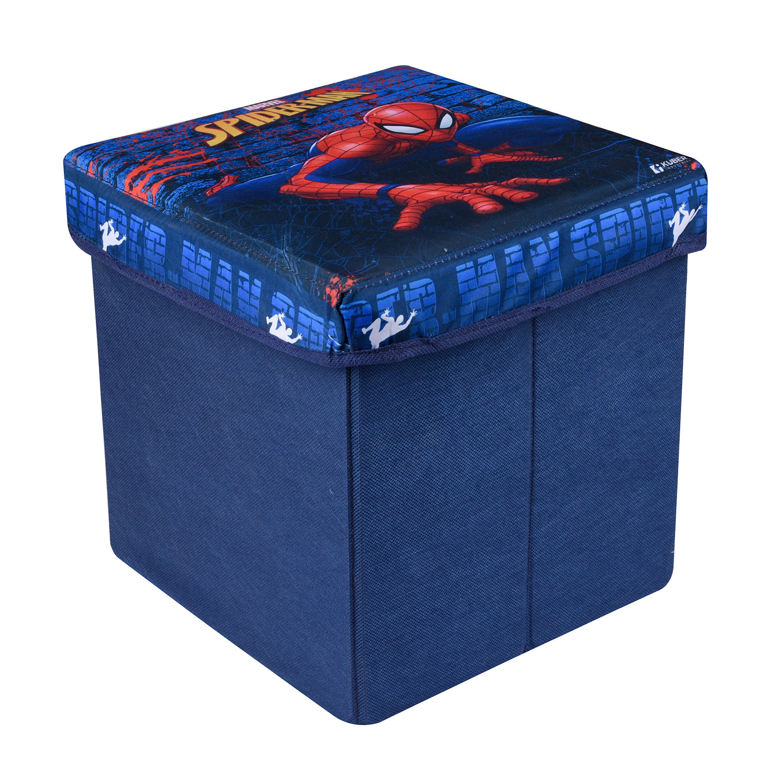 Kuber Industries Marvel Spider-Man Storage Sitting Stool | Foldable Storage Box | Storage Sitting Stool for Kids Room | Stool For Living Room | Storage Stool Box For Toys | Blue