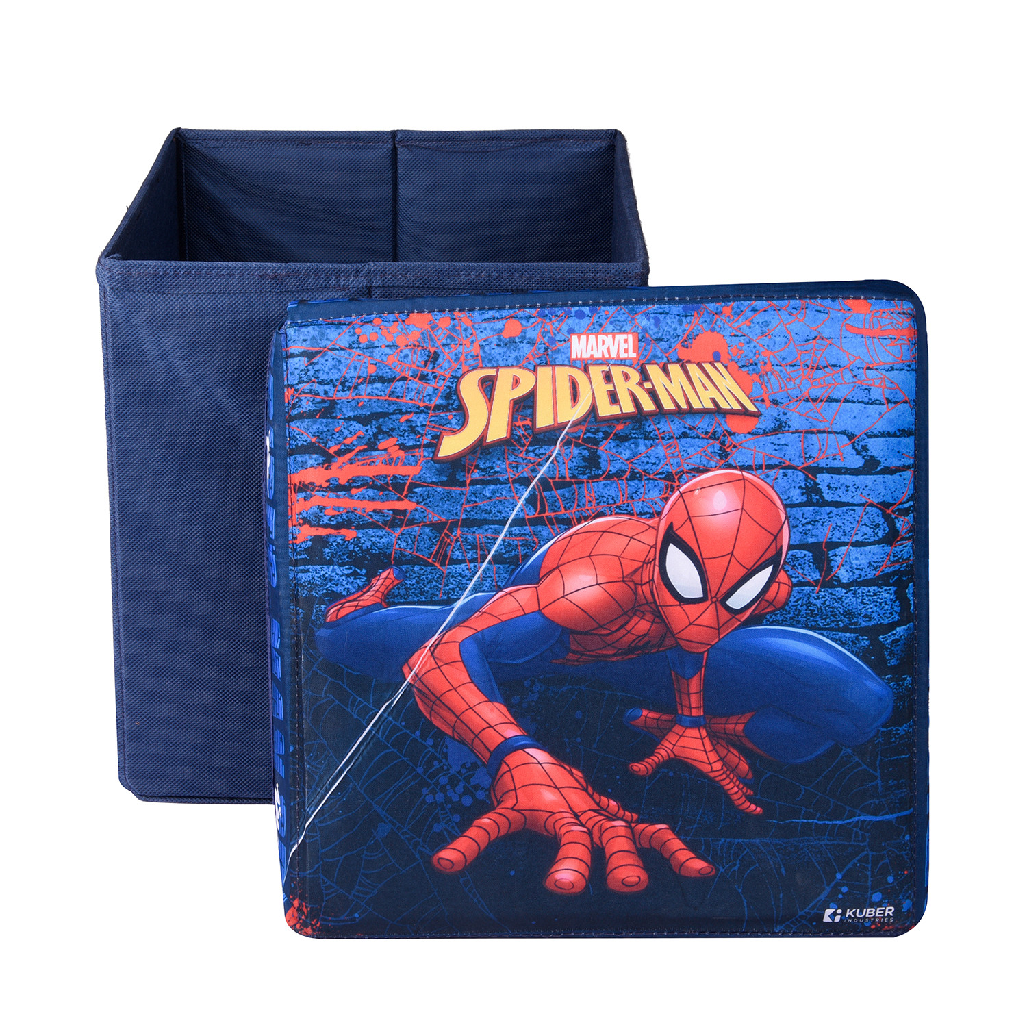 Kuber Industries Marvel Spider-Man Storage Sitting Stool | Foldable Storage Box | Storage Sitting Stool for Kids Room | Stool For Living Room | Storage Stool Box For Toys | Blue