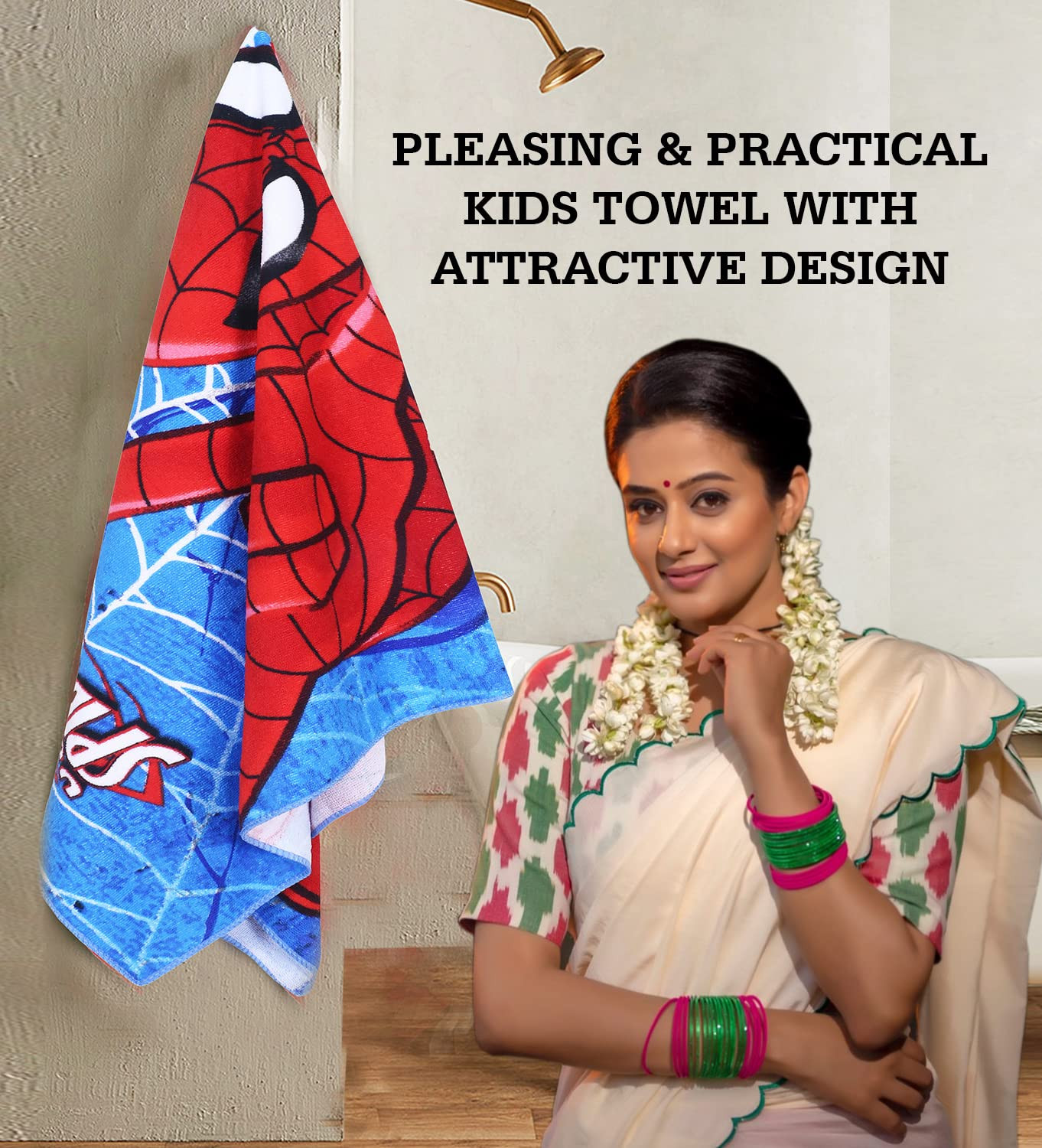 Kuber Industries Marvel Spiderman Kids Bath TowelSoft Cotton Towel For KidsSides Stitched Baby Towel400 GSM Toddler Bath Towel24x48 Inch Red