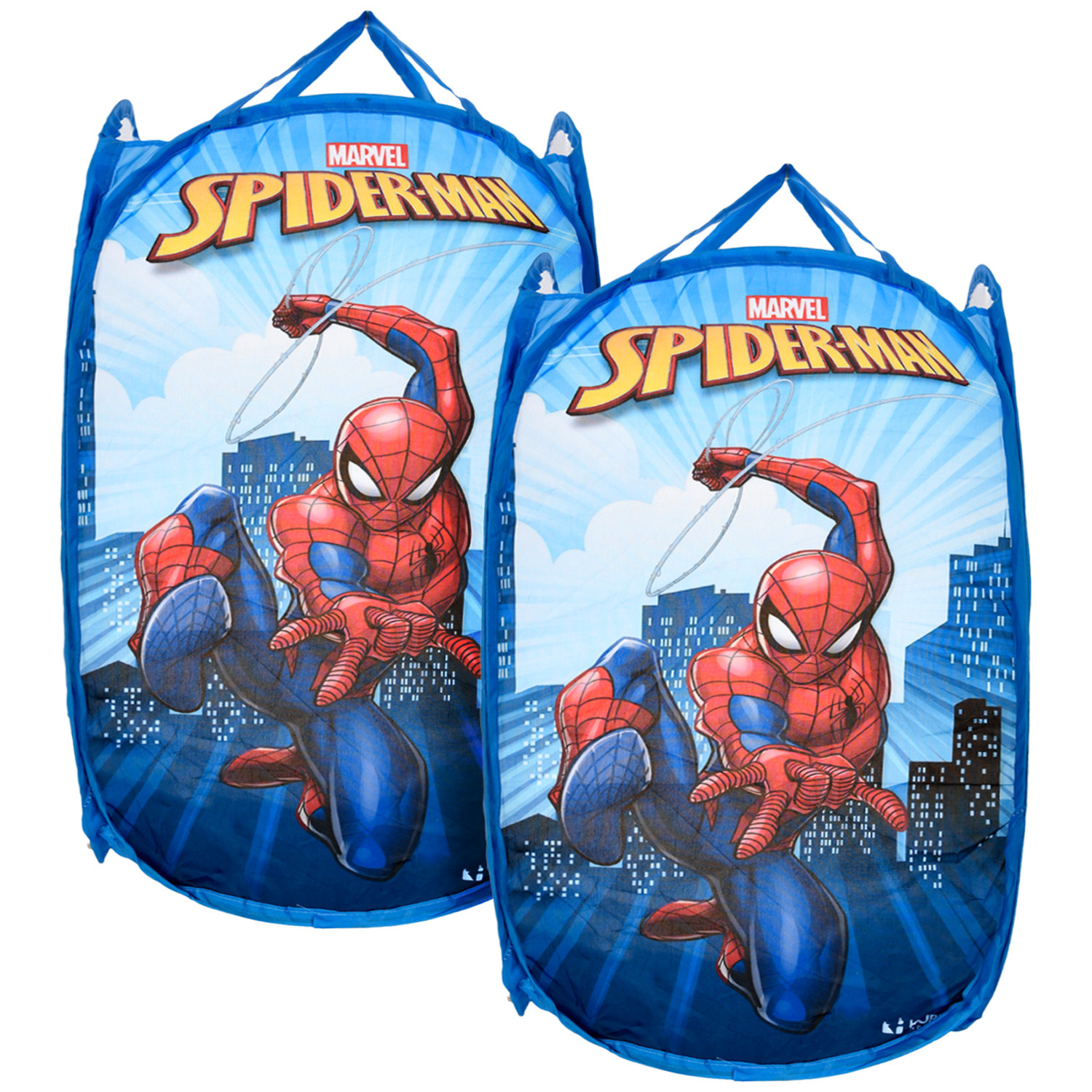Kuber Industries Marvel Spiderman Laundry Basket | Net Foldable Laundry | Nylon Storage Basket with Handle | Clothes Basket for Home | Toy Storage | Sky Blue
