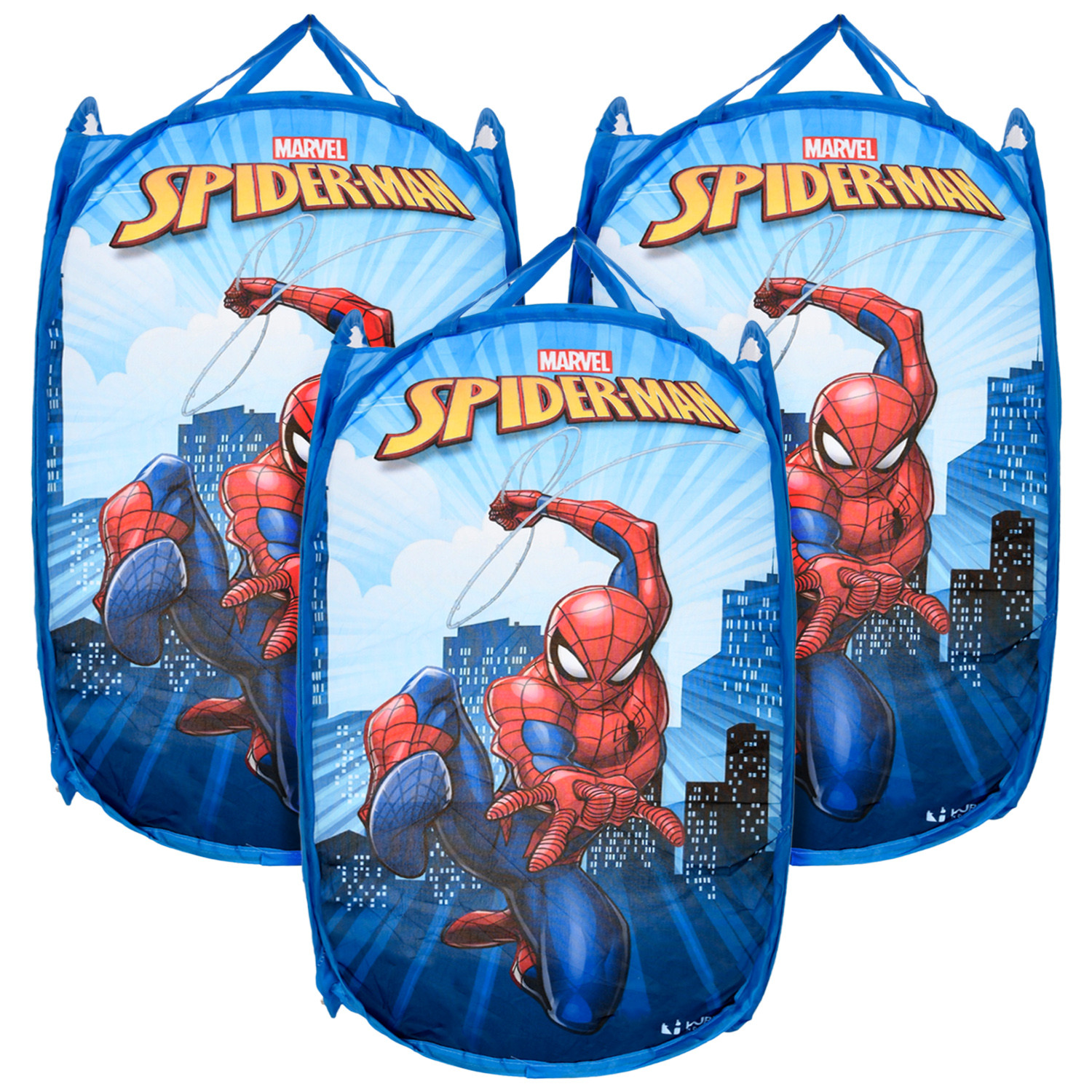 Kuber Industries Marvel Spiderman Laundry Basket | Net Foldable Laundry | Nylon Storage Basket with Handle | Clothes Basket for Home | Toy Storage | Sky Blue