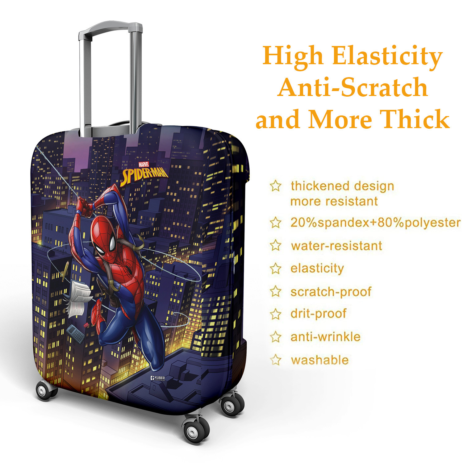 Kuber Industries Marvel Spiderman Luggage Cover  Polyester Travel Suitcase Cover  Washable  Stretchable Suitcase Protector  18-22 Inch    Multicolor
