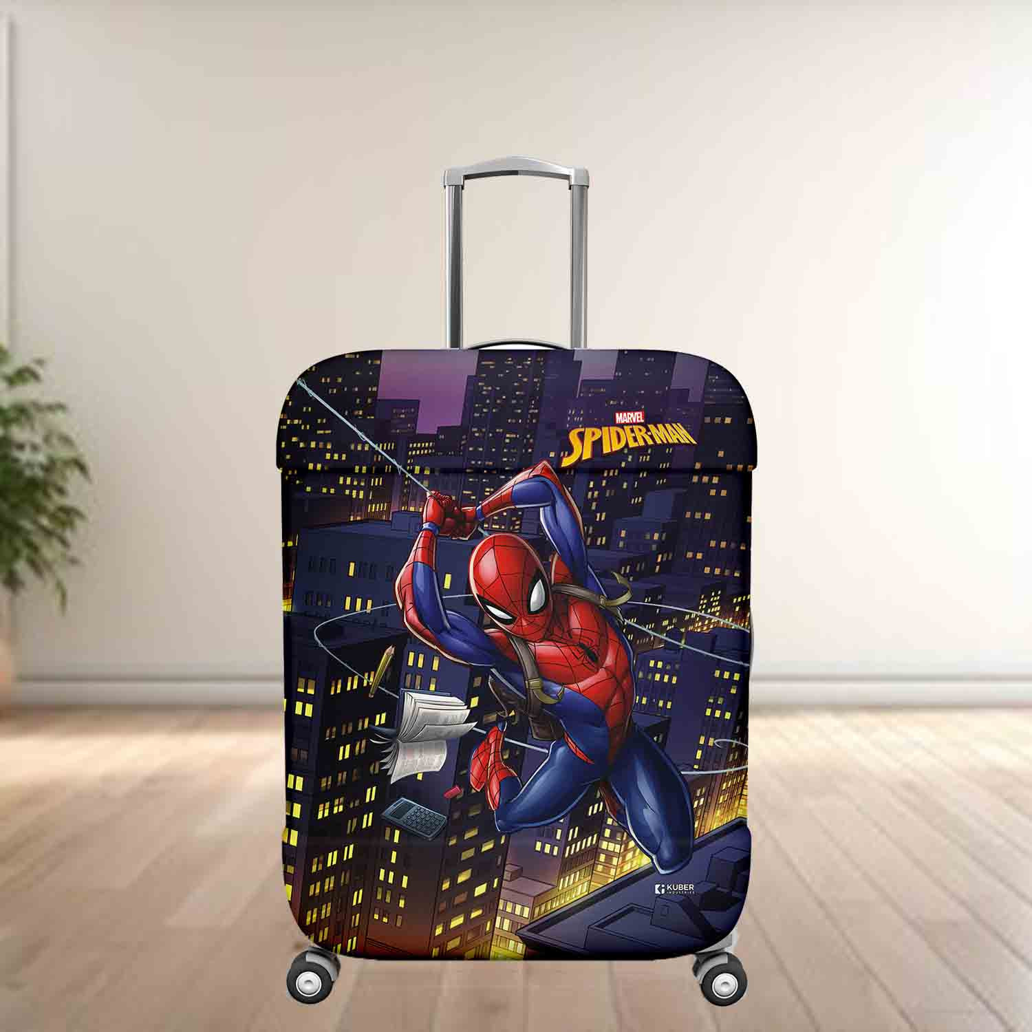 Kuber Industries Marvel Spiderman Luggage Cover Polyester Travel Suitcase Cover Washable Stretchable Suitcase Protector 26 30 Inch Large