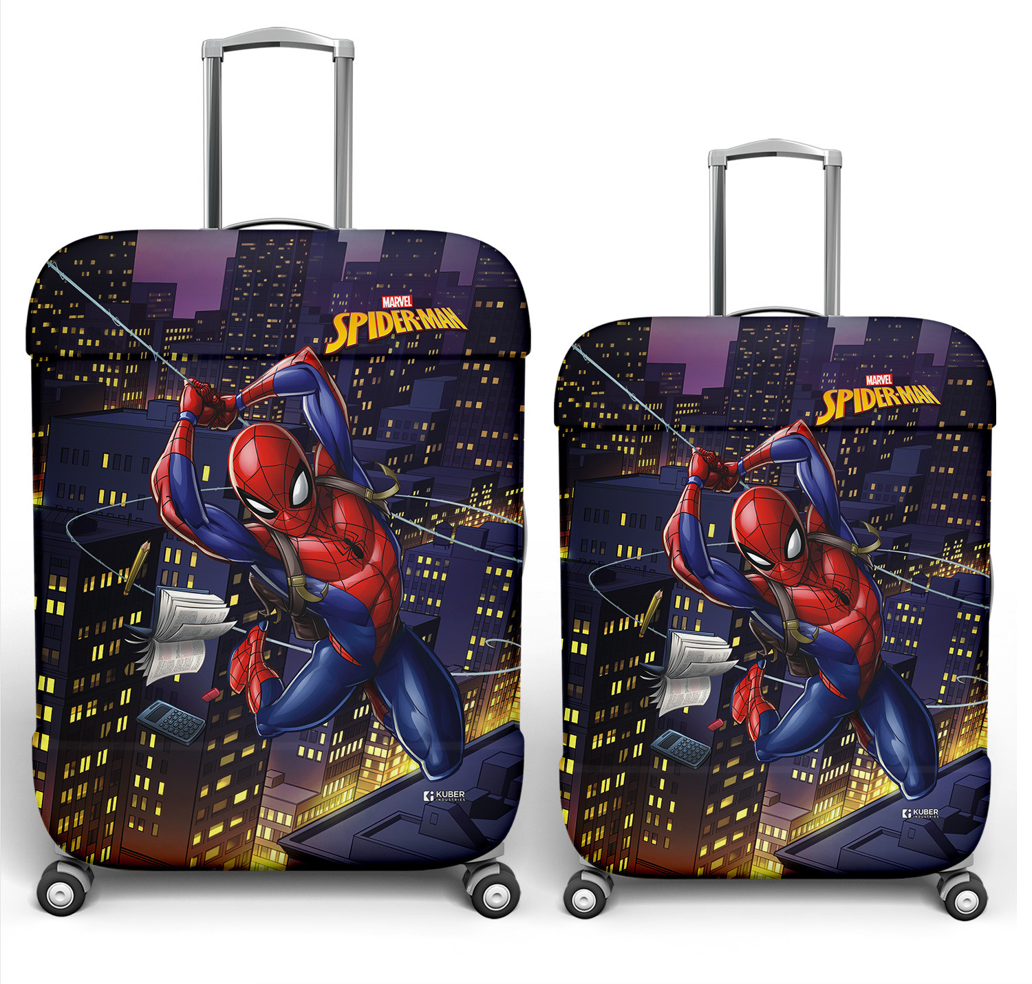 Kuber Industries Marvel Spiderman Luggage Cover | Polyester Travel Suitcase Cover | Washable | Stretchable Suitcase Cover | 18-22 Inch-Small | 22-26 Inch-Medium | Pack of 2 | Multicolor