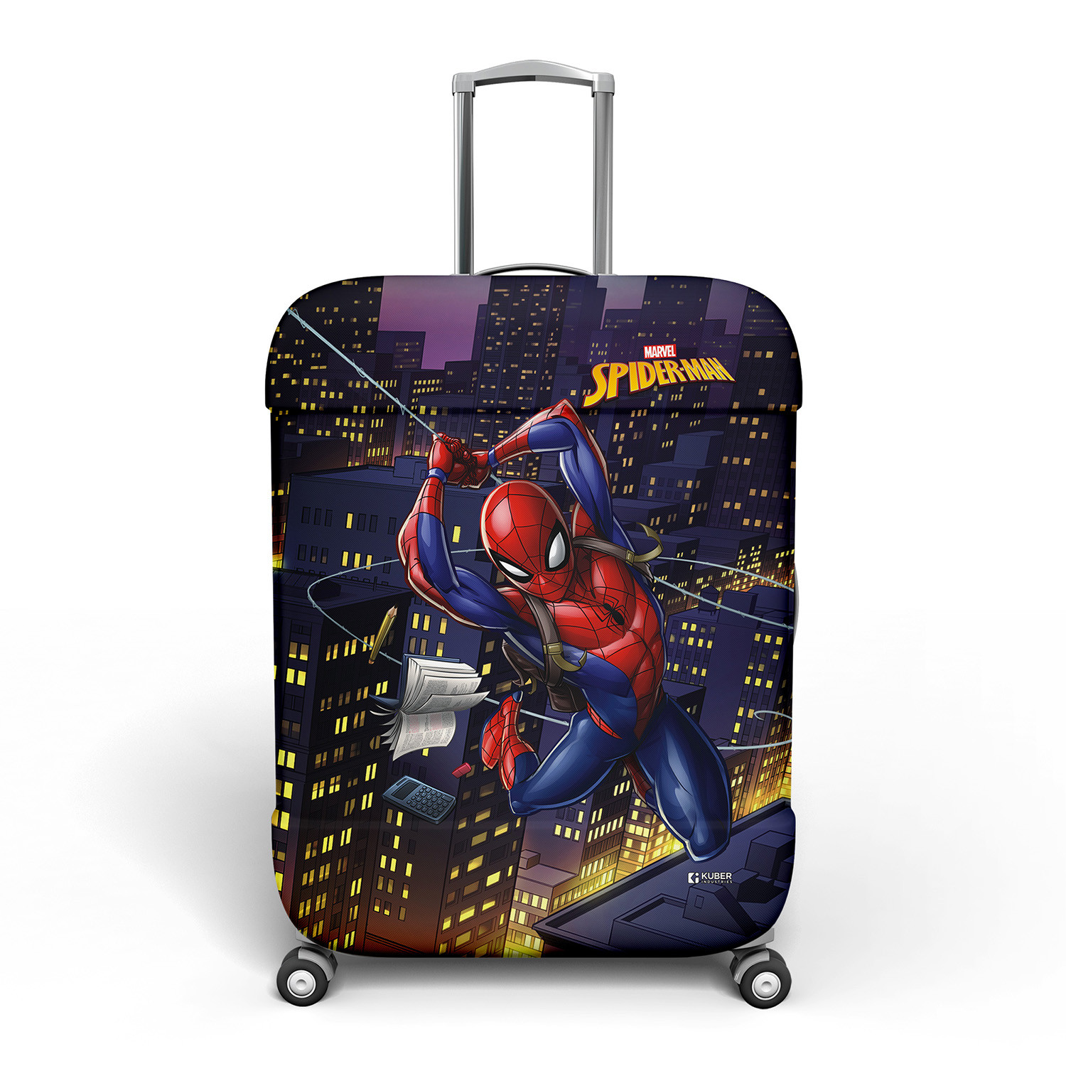 Kuber Industries Marvel Spiderman Luggage Cover Polyester Travel Suitcase Cover Washable Stretchable Suitcase Protector 26 30 Inch Large Multicolor